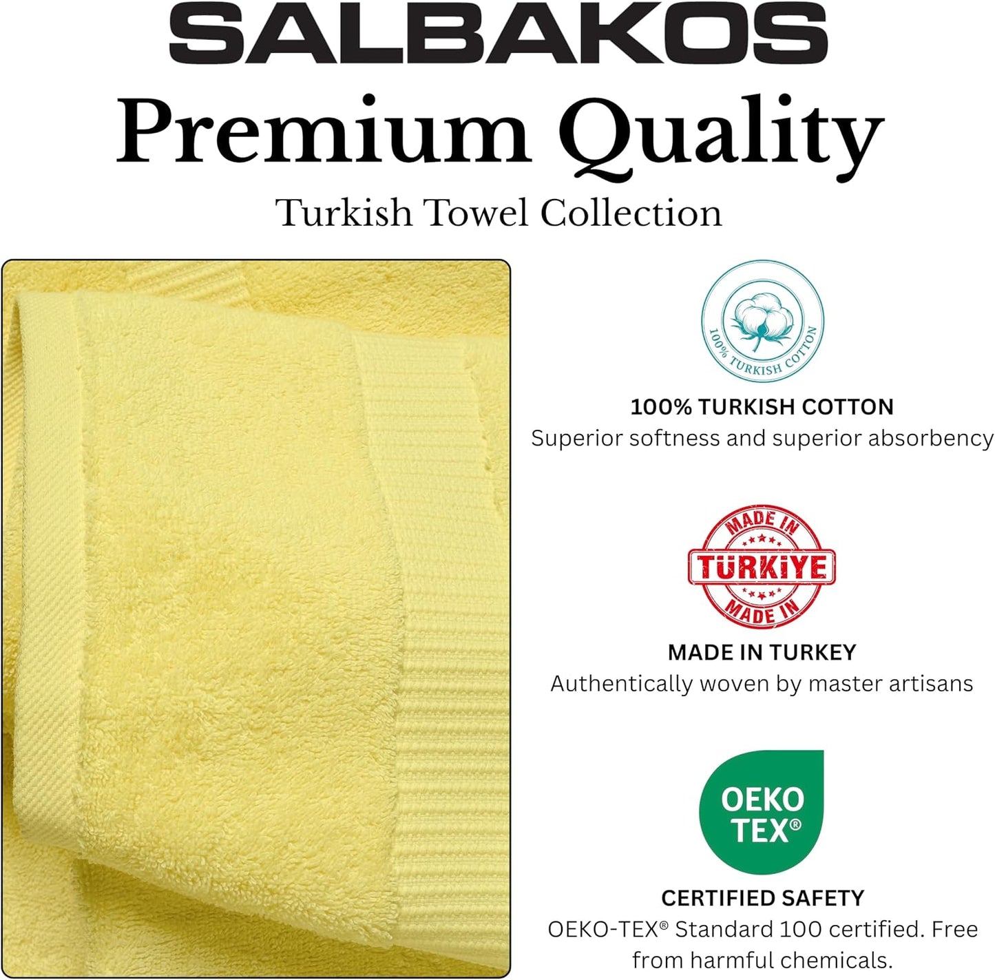 SALBAKOS 12-Piece 100% Turkish Cotton Washcloths and Face Towels, Yellow | 13x13 in Standard Size Small Towel
