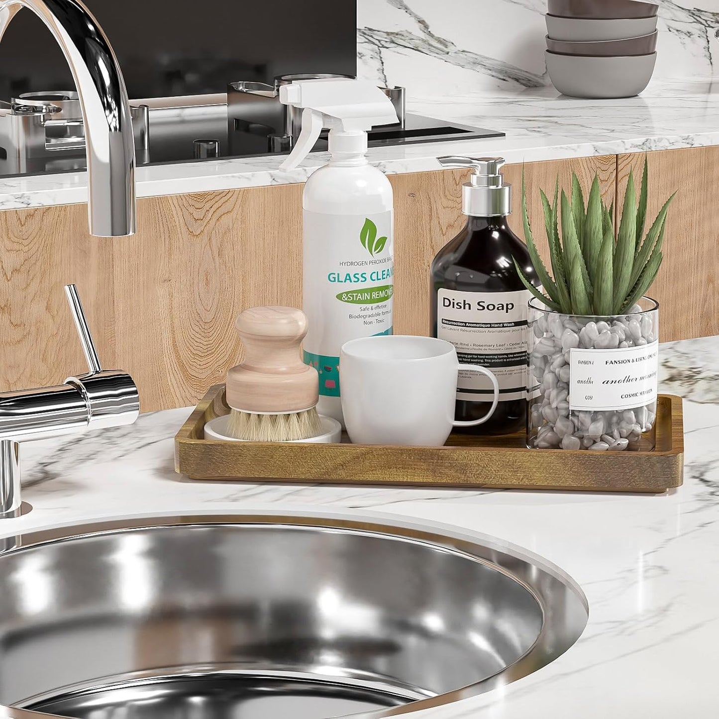 Wood Bathroom Vanity Tray for Soap Dispenser / Acacia / 11.8 x 6.1 x 0.8