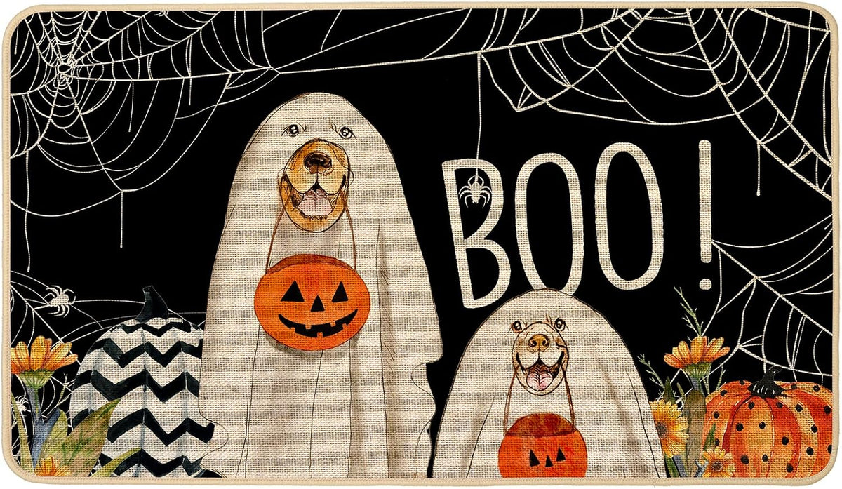 Artoid Mode Polka Dot Ghost Pumpkin Cat Boo Halloween Placemats Set of 6, 12x18 Inch Seasonal Fall Table Mats for Party Kitchen Dining Decoration