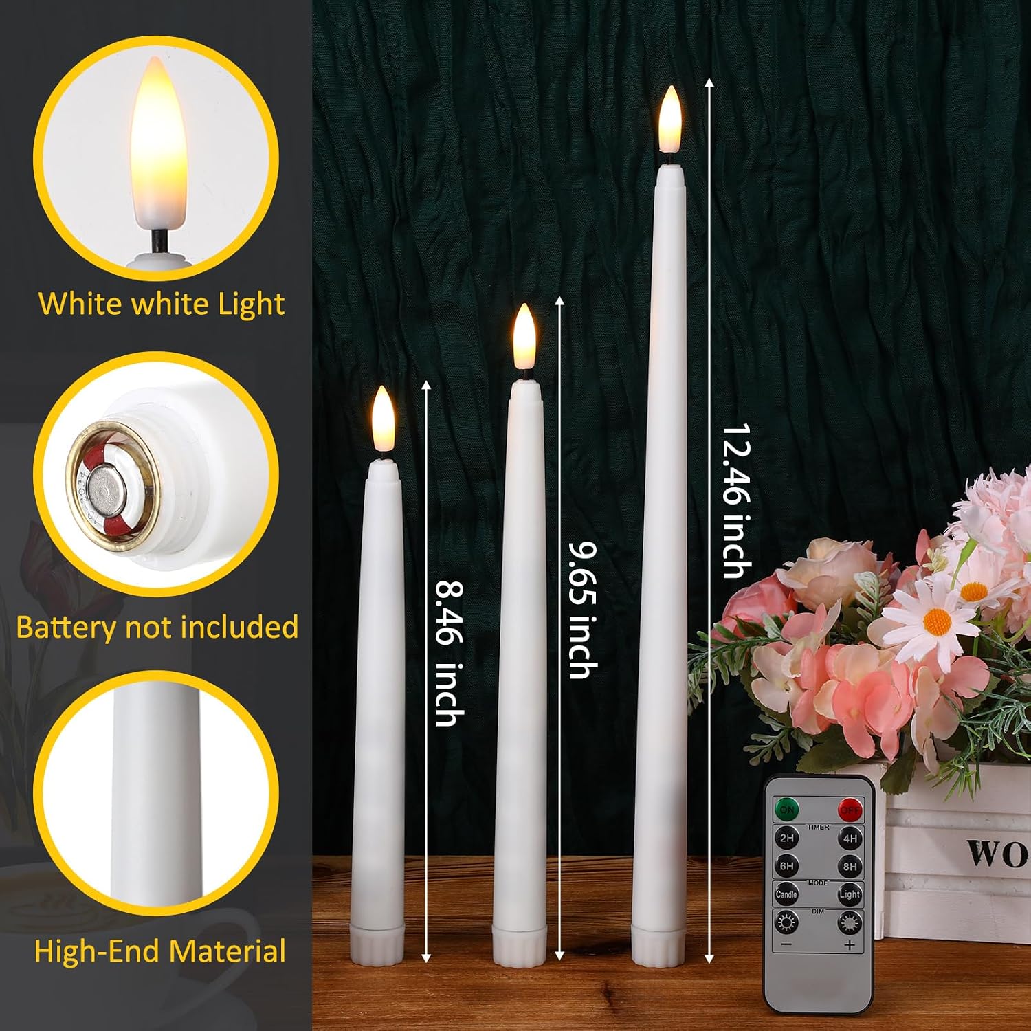 20 Pcs Flickering Flameless Taper Candles Bulk LED Battery Operated Realistic Flame Effect with Remote & Timer Safe No