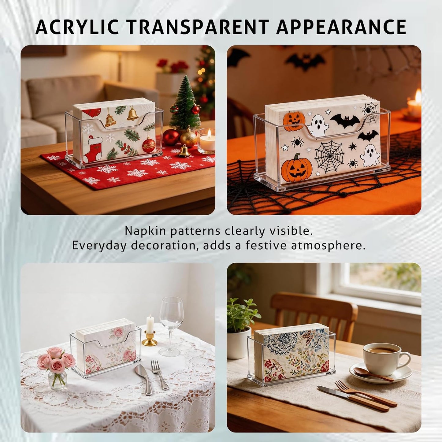 Acrylic Napkin Holder -4mm Thick Waterproof Bathroom Napkin Holder for Paper / Horizontal / Clear