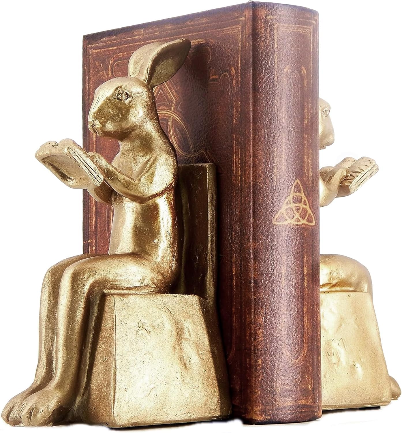 Rabbit Bookends / Studious Reading Bunny Decorative Book Ends / Gold / 7 Inch / Set of 2