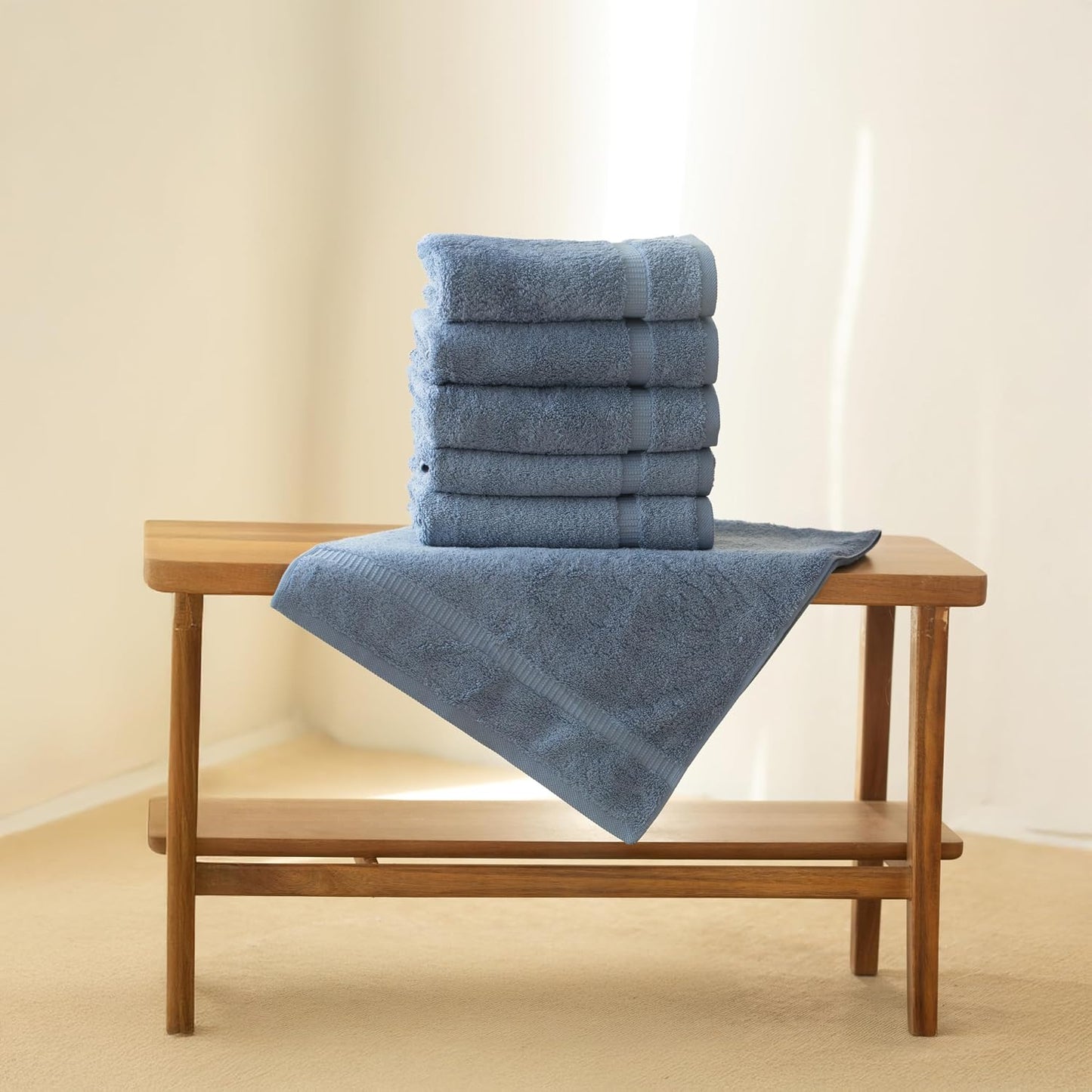 SALBAKOS 6-Piece 100% Turkish Cotton Hand Towels, 16x30 inch, Blue | Large Size Thick Super Soft Highly Absorbent