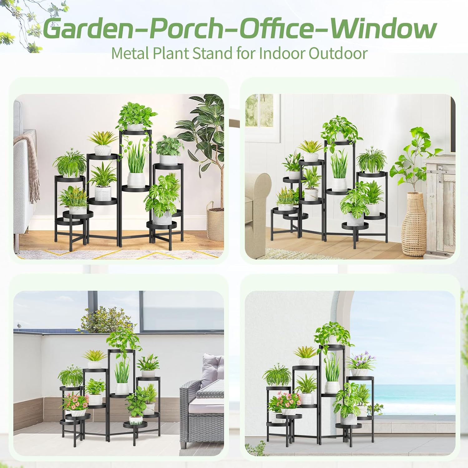 iDavosic.ly Plant Stand Indoor Outdoor, 10 Tier Metal Corner Shelf, Black | Tiered Flower Display Holder, Folding Multi