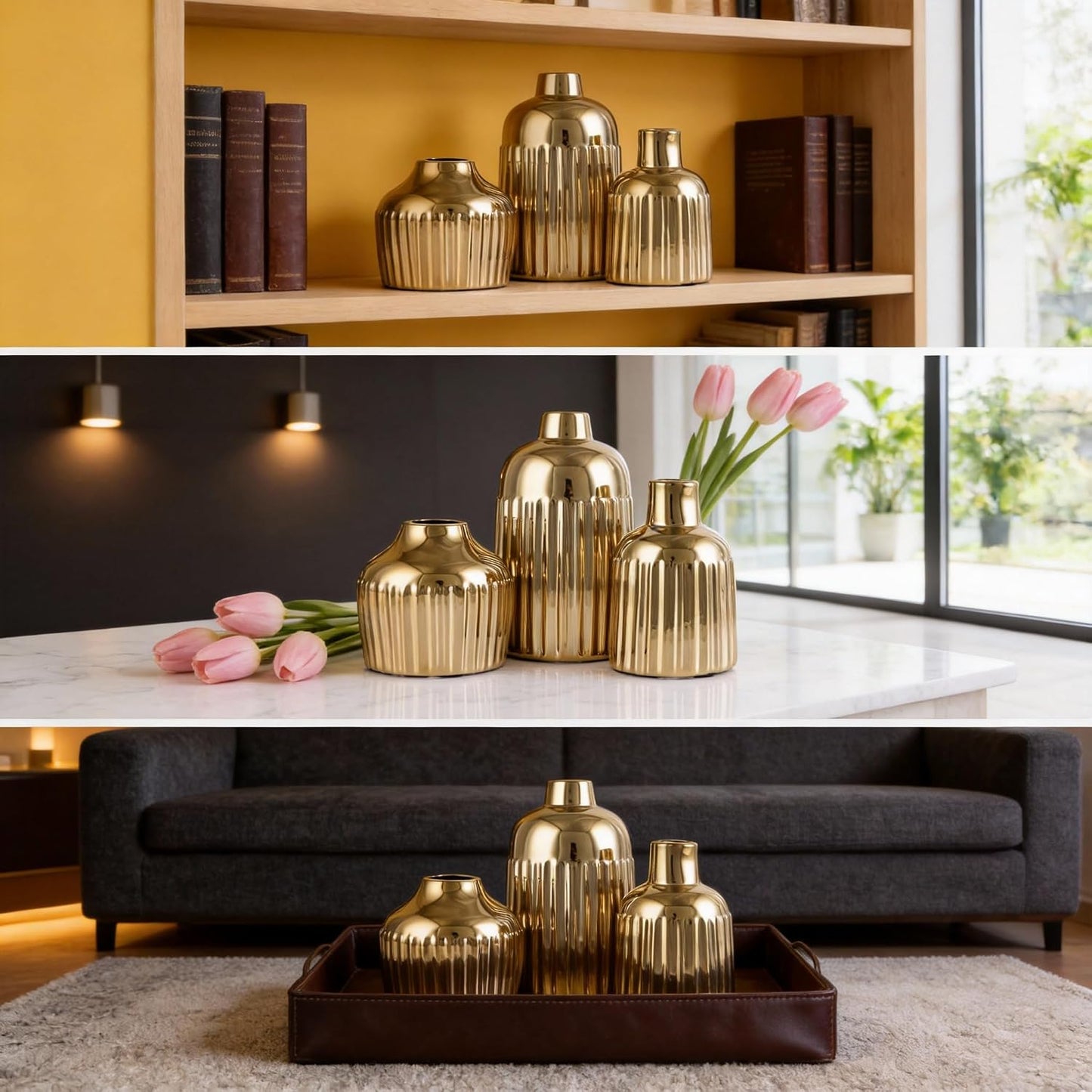 Ceramic Vase 3-Piece Set / Gold
