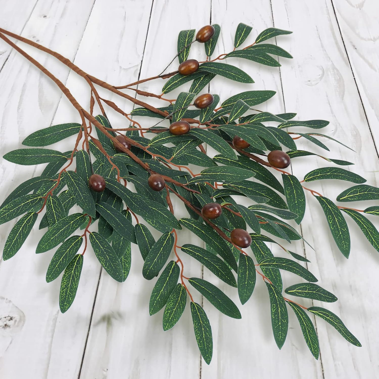 Artificial Olive Branches for Vase 26" Fake Olive Stems Faux Greenery Stems / Green / 6P / Set of 6