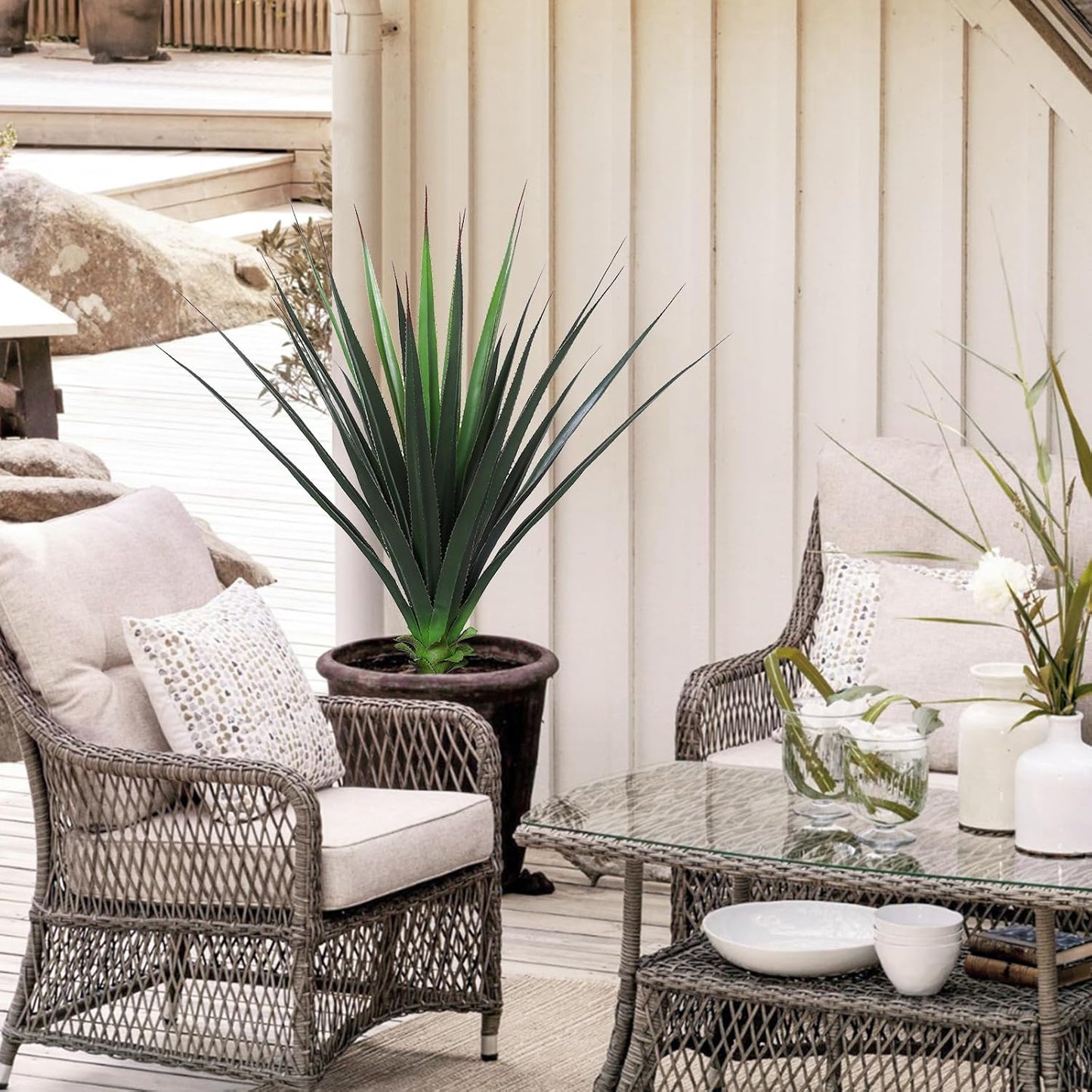 Agave Plant Artificial Succulents Large Fake Outdoor Plants UV Resistant Faux / 3ft / 3 Inch