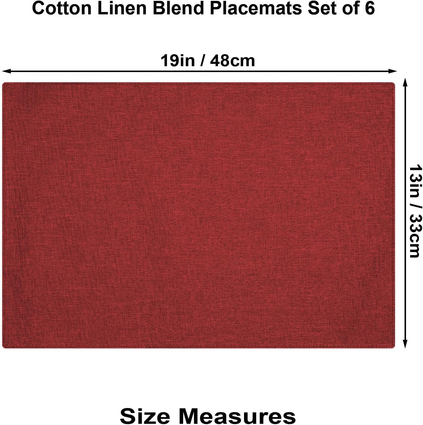 Cloth Placemats Set of 6, Cotton Linen Blend Place Mats, Red | Machine Washable, Double Layered, Heat Resistant, Fabric