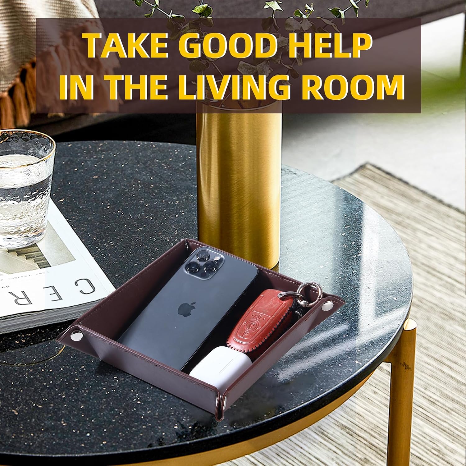 Valet Tray for Men Women / Dark Brown Square / Set of 2