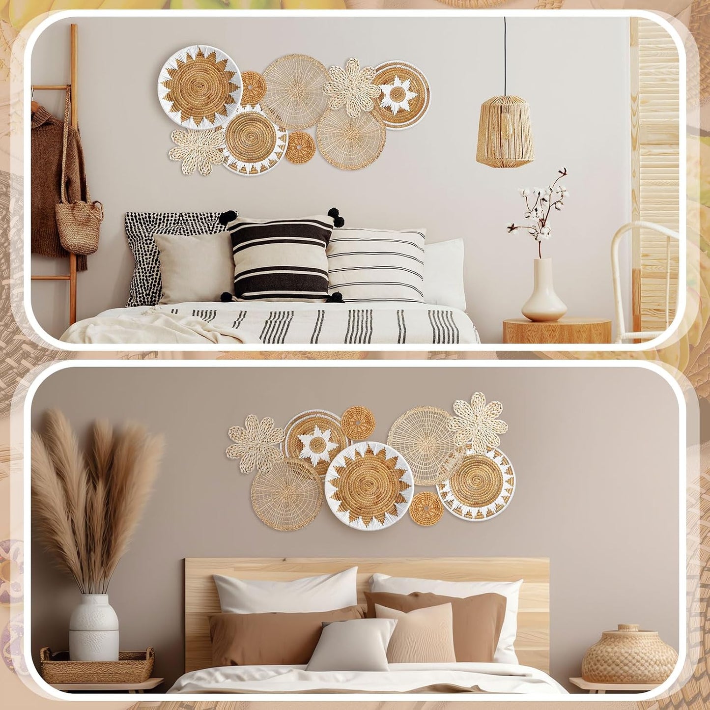 Boho Wall Basket Decor Decorative Bulrush Woven Basket Wall Decor Rustic / Flower / Set of 8