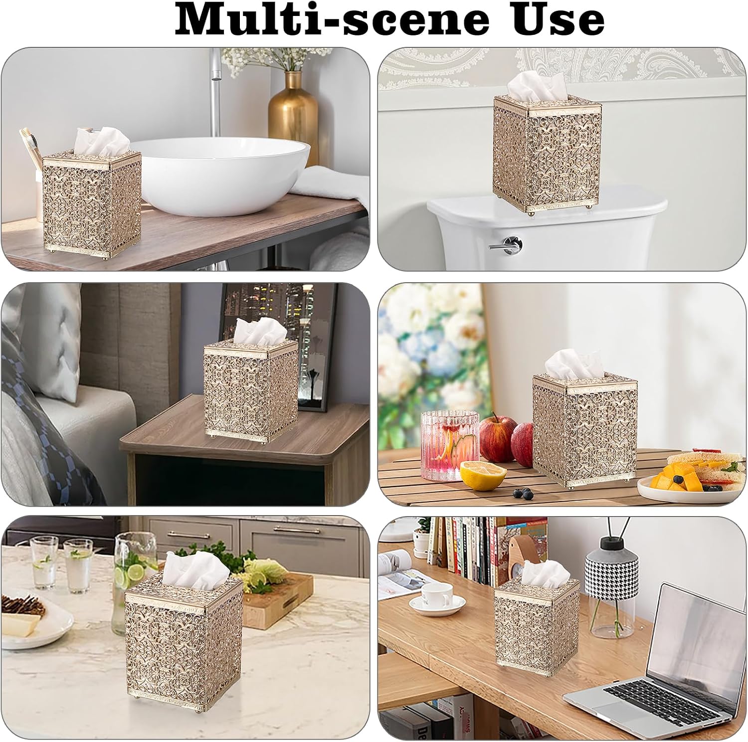 Metal Tissue Box Holder Stylish Tissue Cover Cube Tissue Box / Gold