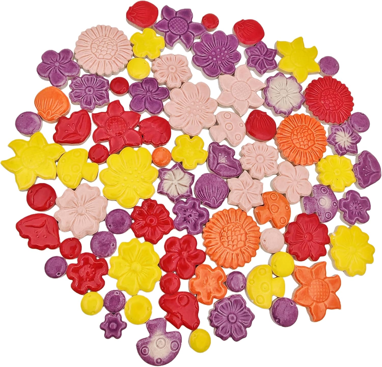 500g/1.1lb Ceramic Mosaic Tiles Mixed Shapes of Flowers / Mixed Color