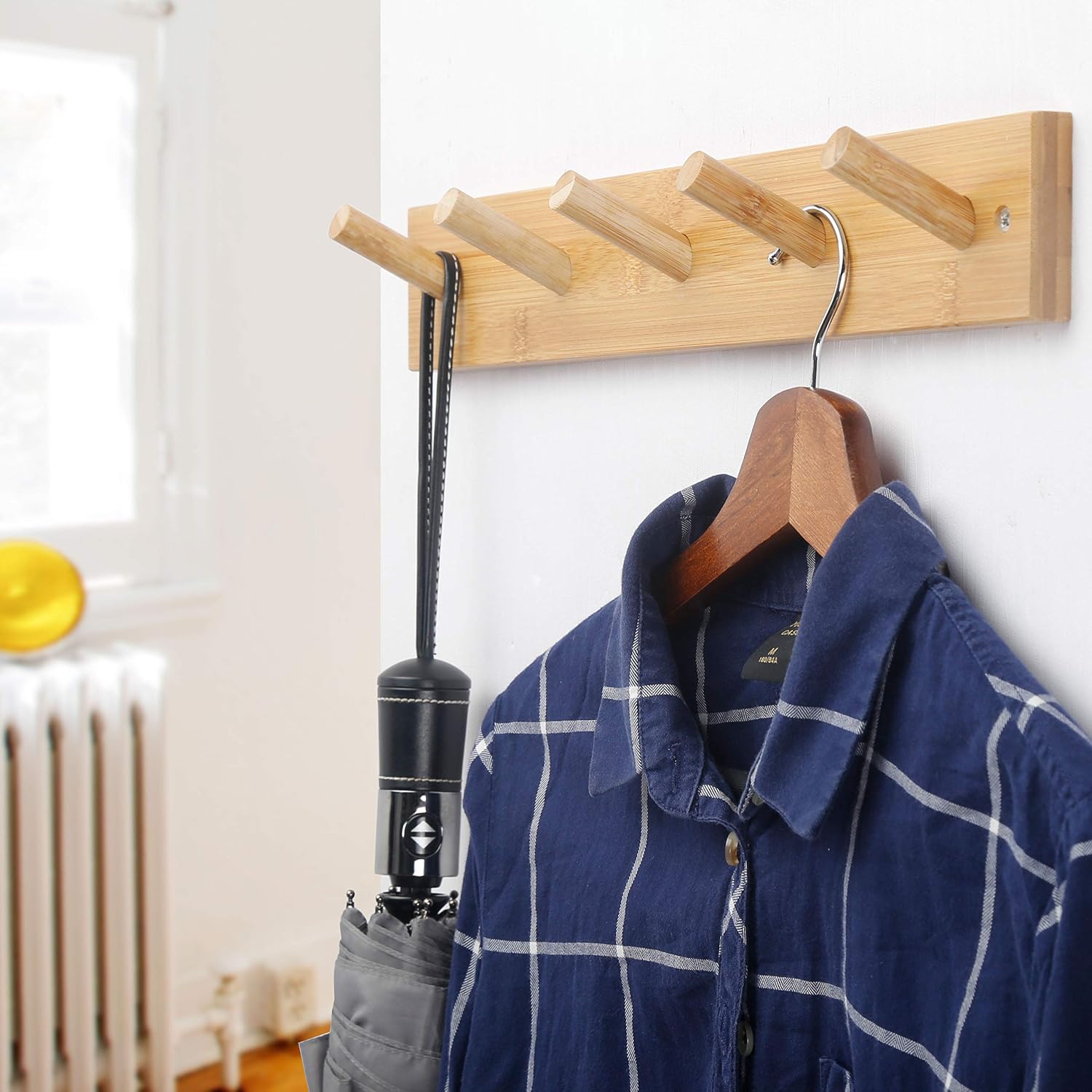 WEBI Coat Rack Wall Mounted,16" Hole to Hole,Coat Hanger Wall Mount with 5 Hooks for Hanging Coats,Hook Rack Peg Rail