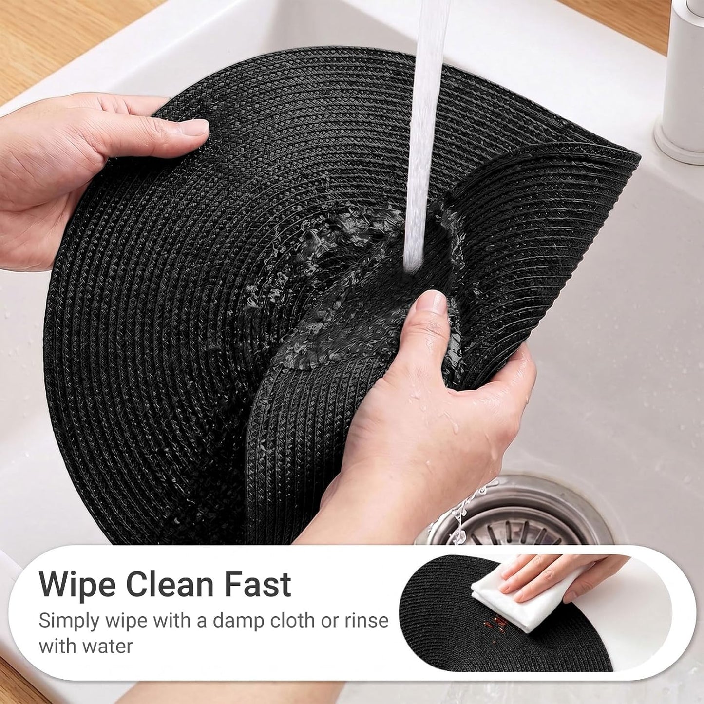 FunWheat Round Braided Placemats Set of 8 Place Mats for Dining Table Woven Washable Non-Slip Table Mats 15