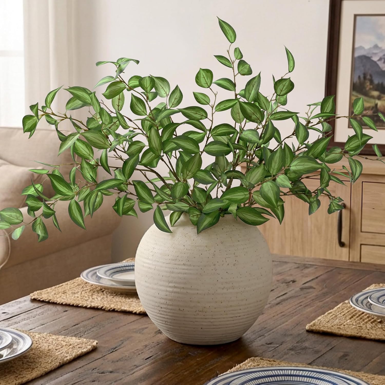 Artificial Eucalyptus Fake Leaves Branches / Green / 32.7 Inch / Set of 5