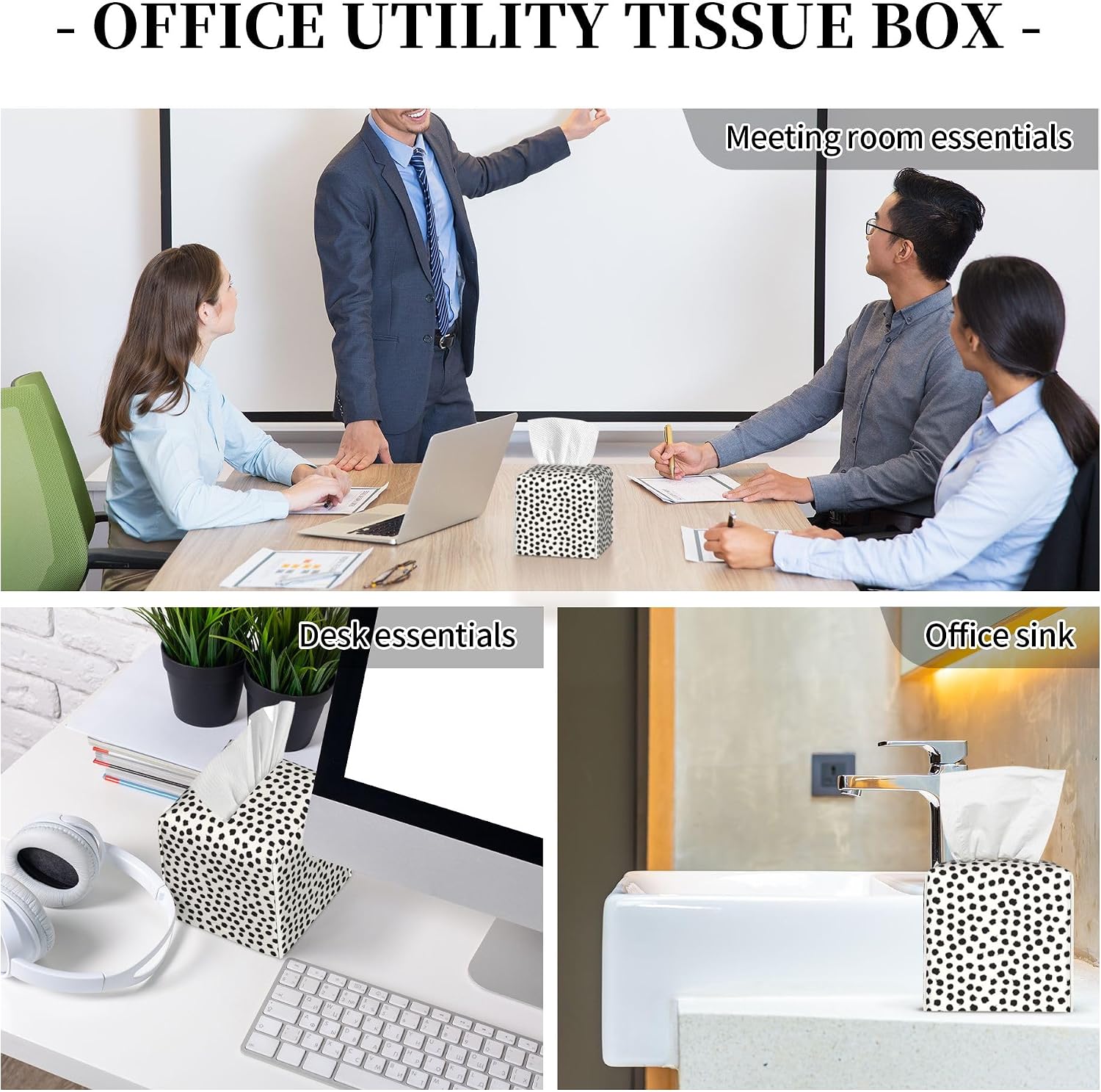 Polka Dot Circle Tissue Box Cover Square / Color-7 / Black
