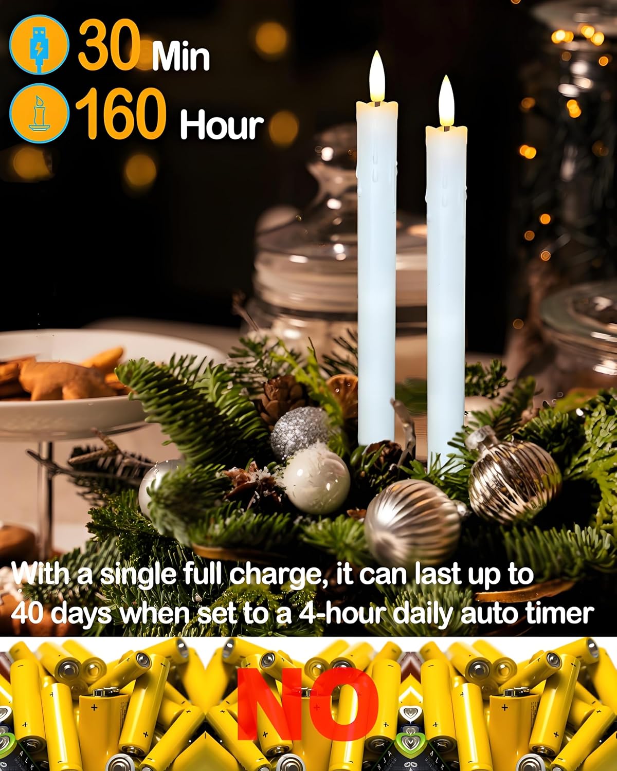 Gmnee 9.6" Taper Rechargeable Candles with Remote and Timer, White | 6 Pack Flameless Taper Candles, LED CandleSticks