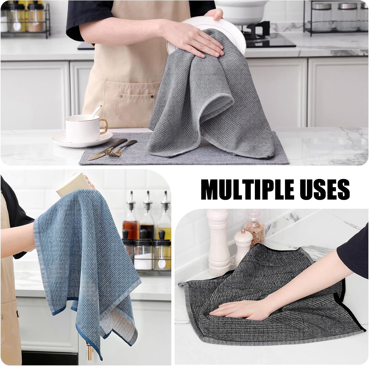 Homaxy 380 GSM Cotton Premium Kitchen Towels 6 Pack, 18"x 28", Mix | Flat and Terry Dish Towels, Highly Absorbent Tea