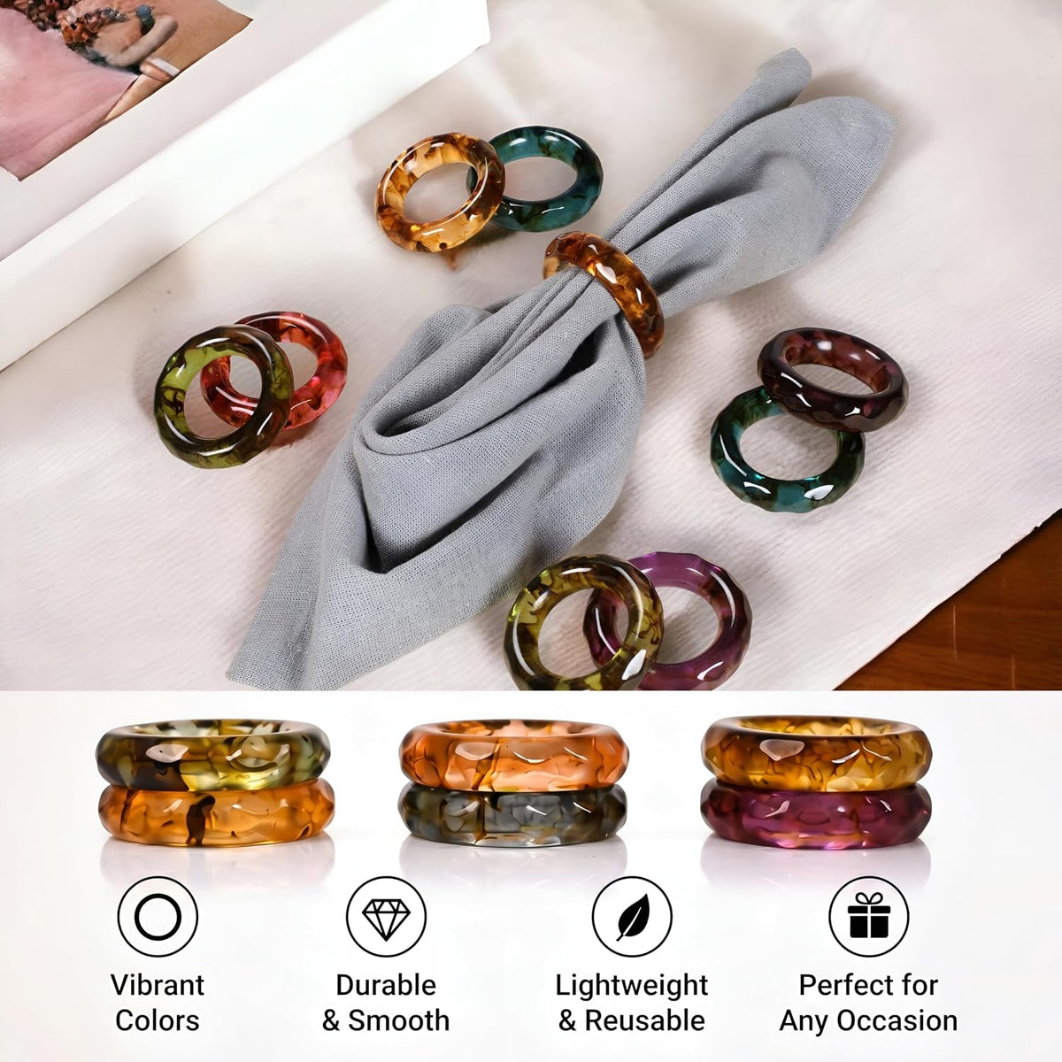 Unique Artisan Resin Napkin Rings Set of 36, Luxurious Modern Table Decor, High-End Designer Napkin Holders for
