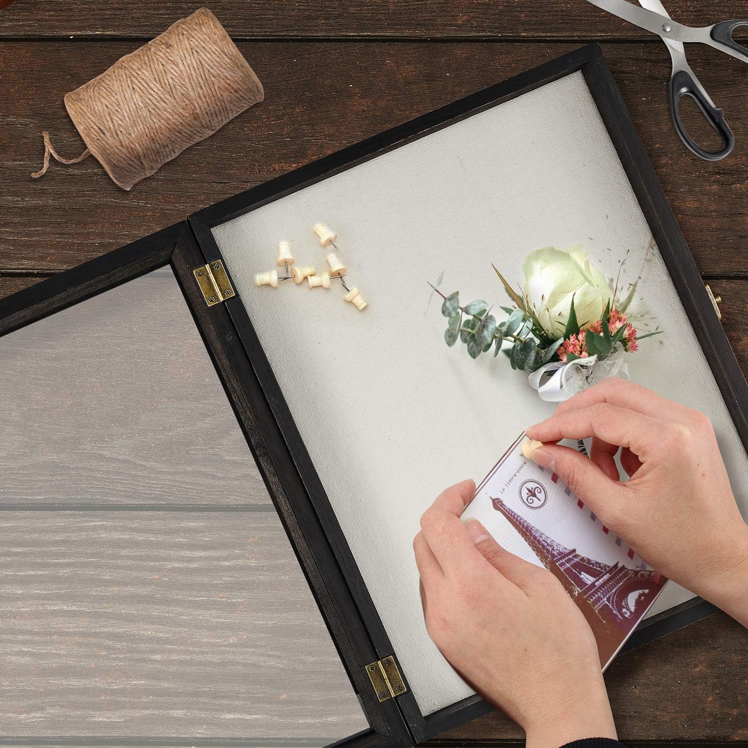 TJ.MOREE Shadow Box 11x14 Memory Display Case Wooden Picture Frame Black | Fits 10x13 Inserts with Linen Back, Rustic