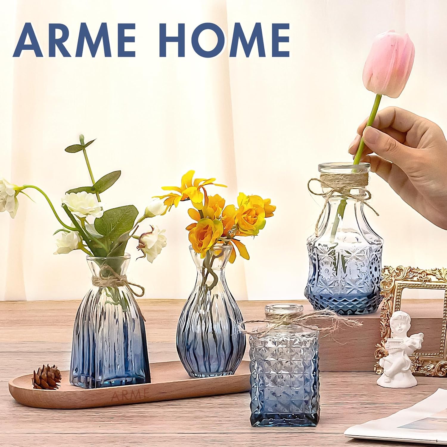 Mini Flower Vintage Vases / Blue / Set of 32