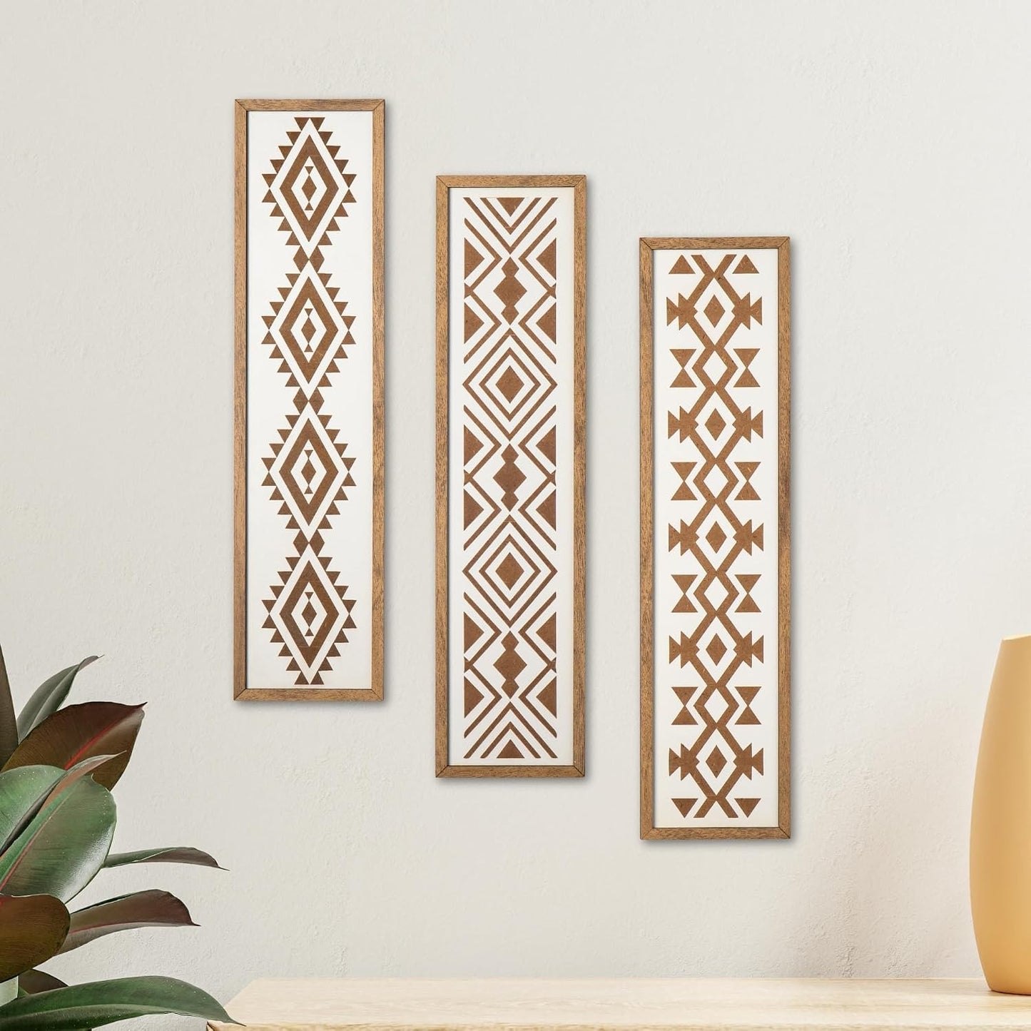 Minimalist Aztec Wood Wall Decor Geometric Scandinavian Boho Hanging Panels / Set of 3