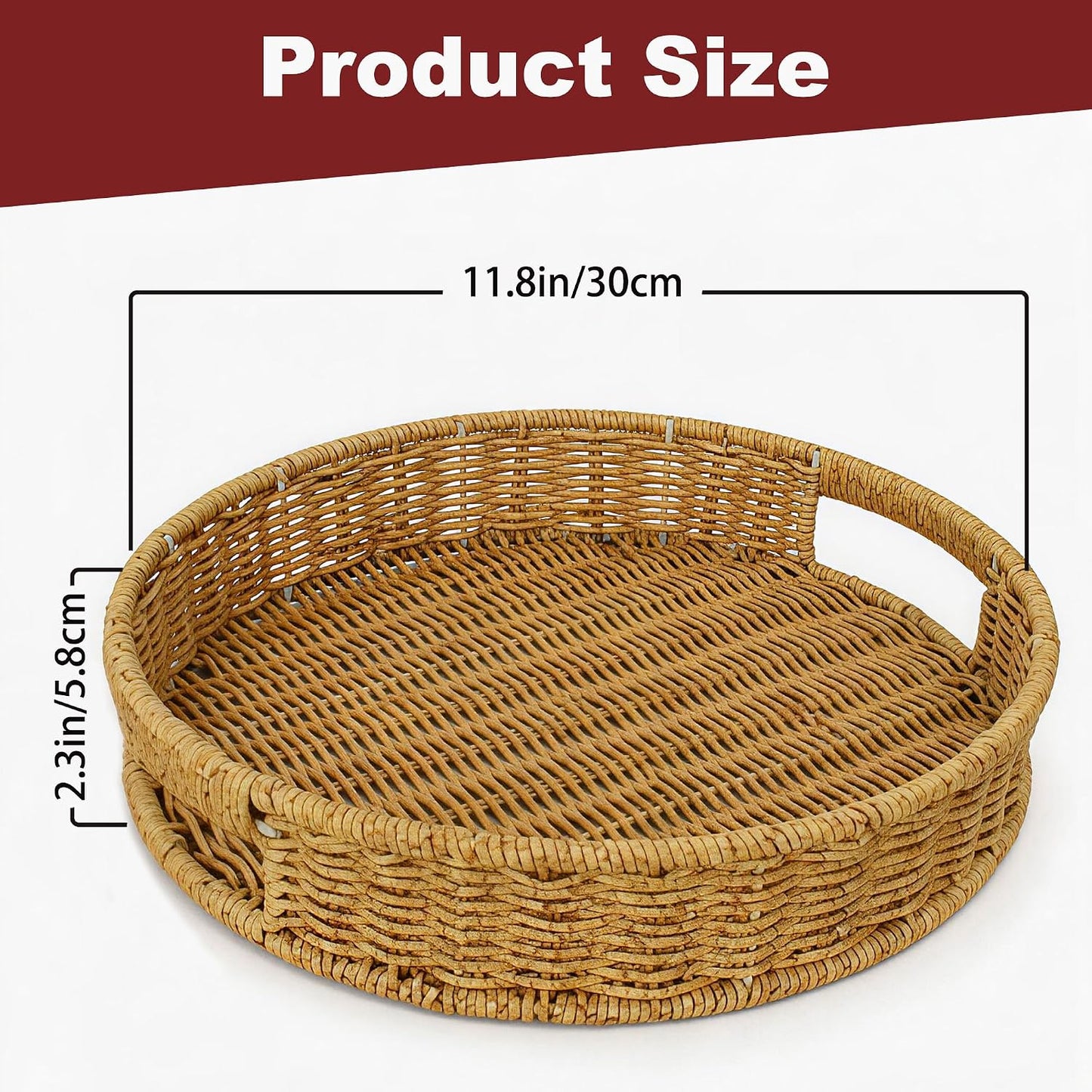 Round PP Rattan Serving Tray / Polypropylene Rattan / 11.8