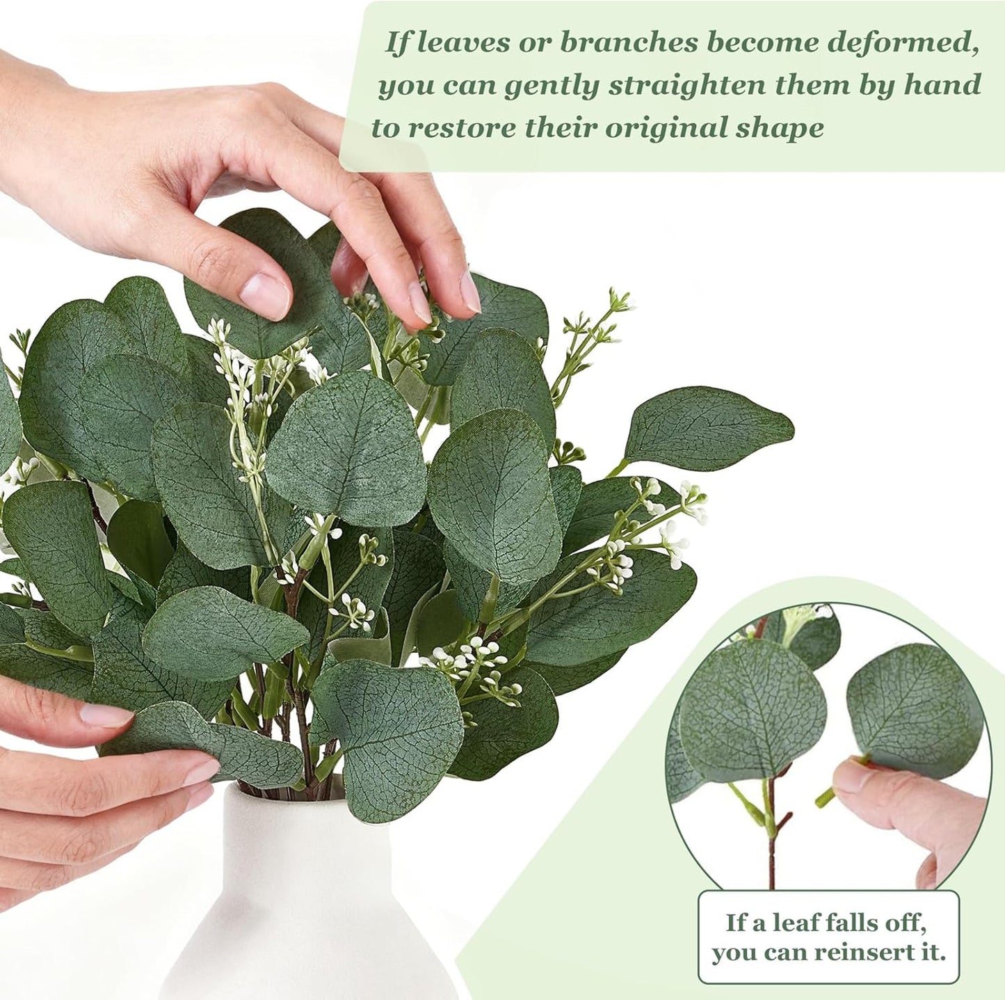 Artificial Eucalyptus Stems in Ceramic Vase Centerpiece Table Decorations Modern / White / Small