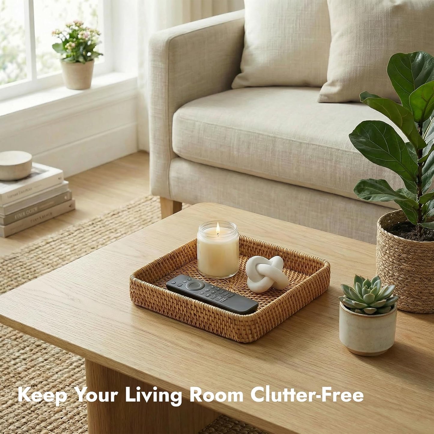 Wicker Tray / Woven Decorative Tray / 8.3 x 8.3 / Natural Square S
