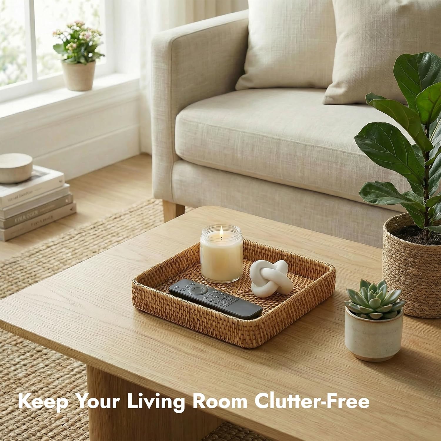 Wicker Tray / Woven Decorative Tray / 8.3 x 8.3 / Natural Square S