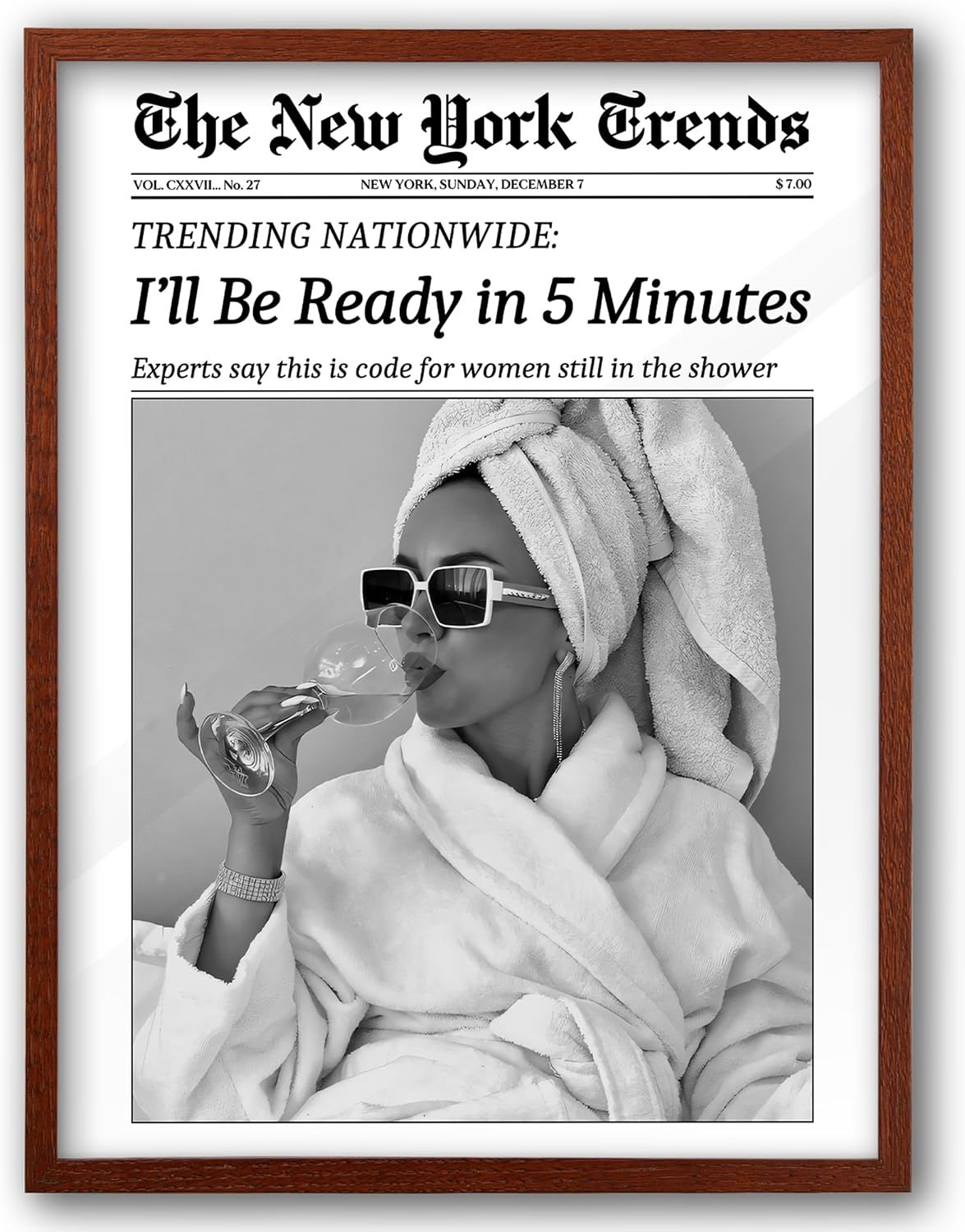 EcoHest 12x16 in I'll Be Ready in 5 Minutes Newspaper Framed Wall Art