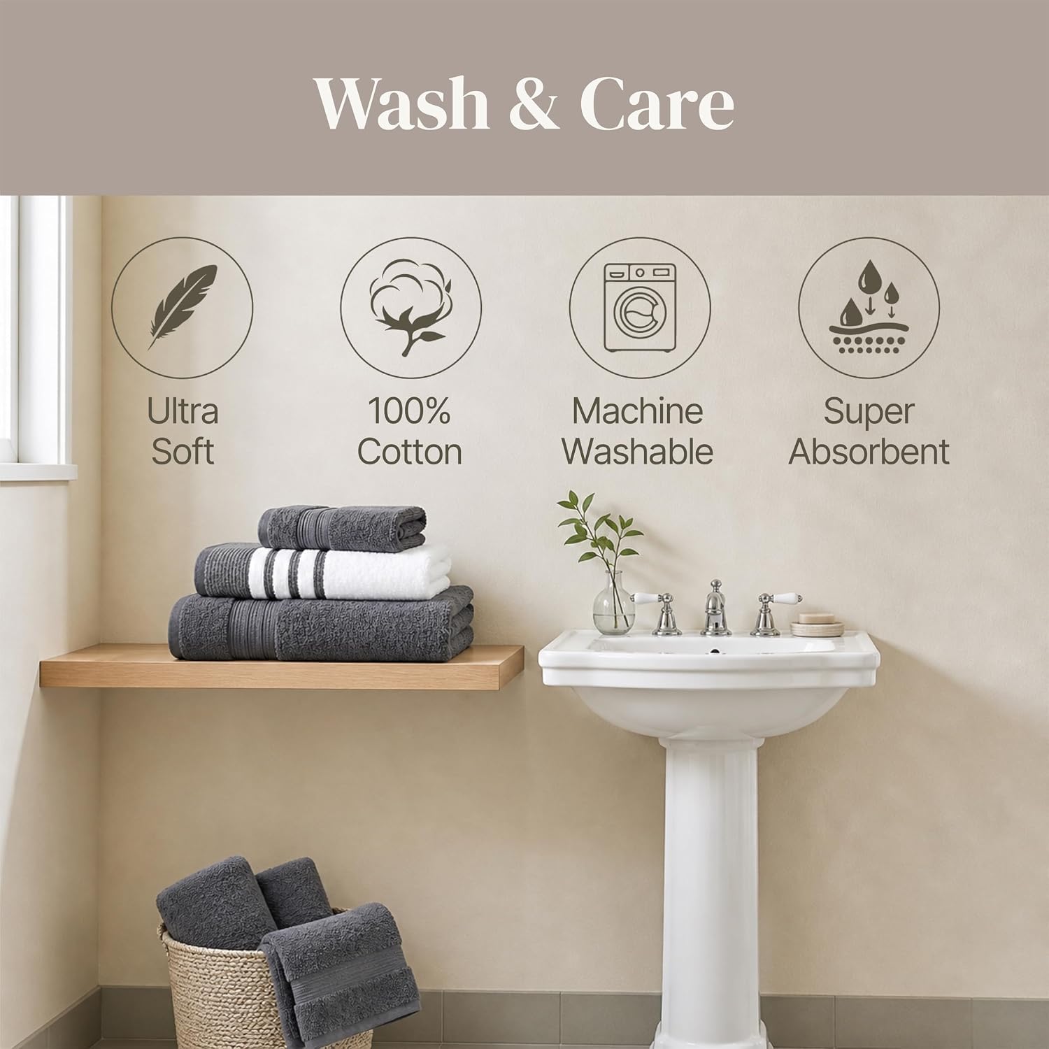 Modern Threads 6 Piece Bath Towel Set – Bathroom Towel Set with 2 Bath Towels, 2 Hand Towels & 2 Washcloths – 100%