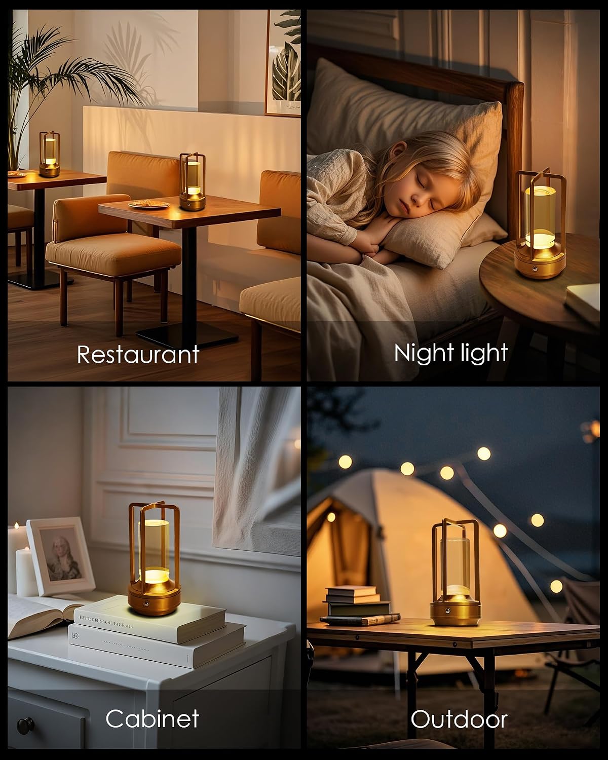 Set of 2 Cordless Table Lamps Rechargeable LED Desk Lamps Gold | Battery Operated Table Light with 3 Color Stepless