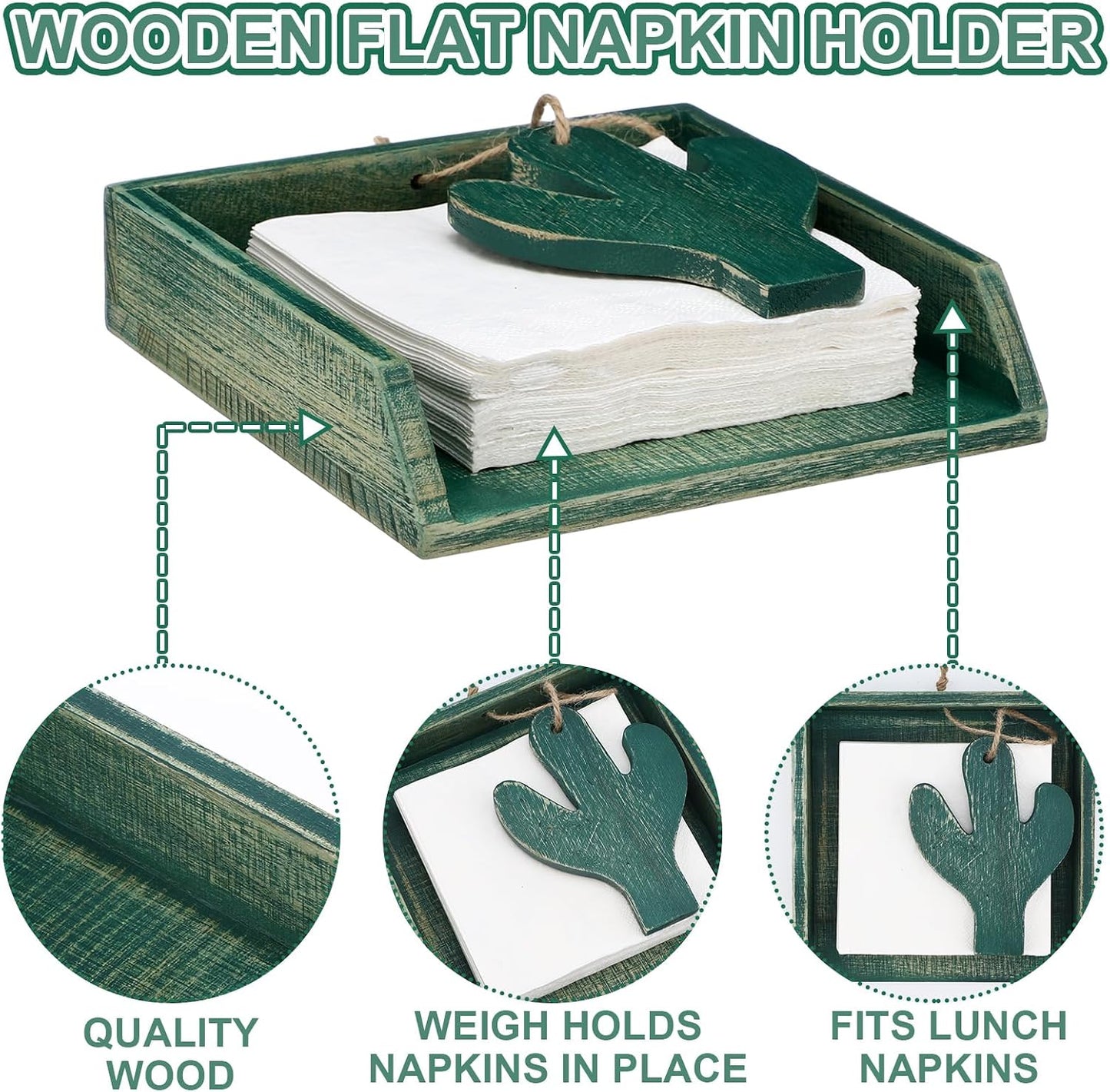 Wooden Lunch Napkin Holder / Green / 7 x 7