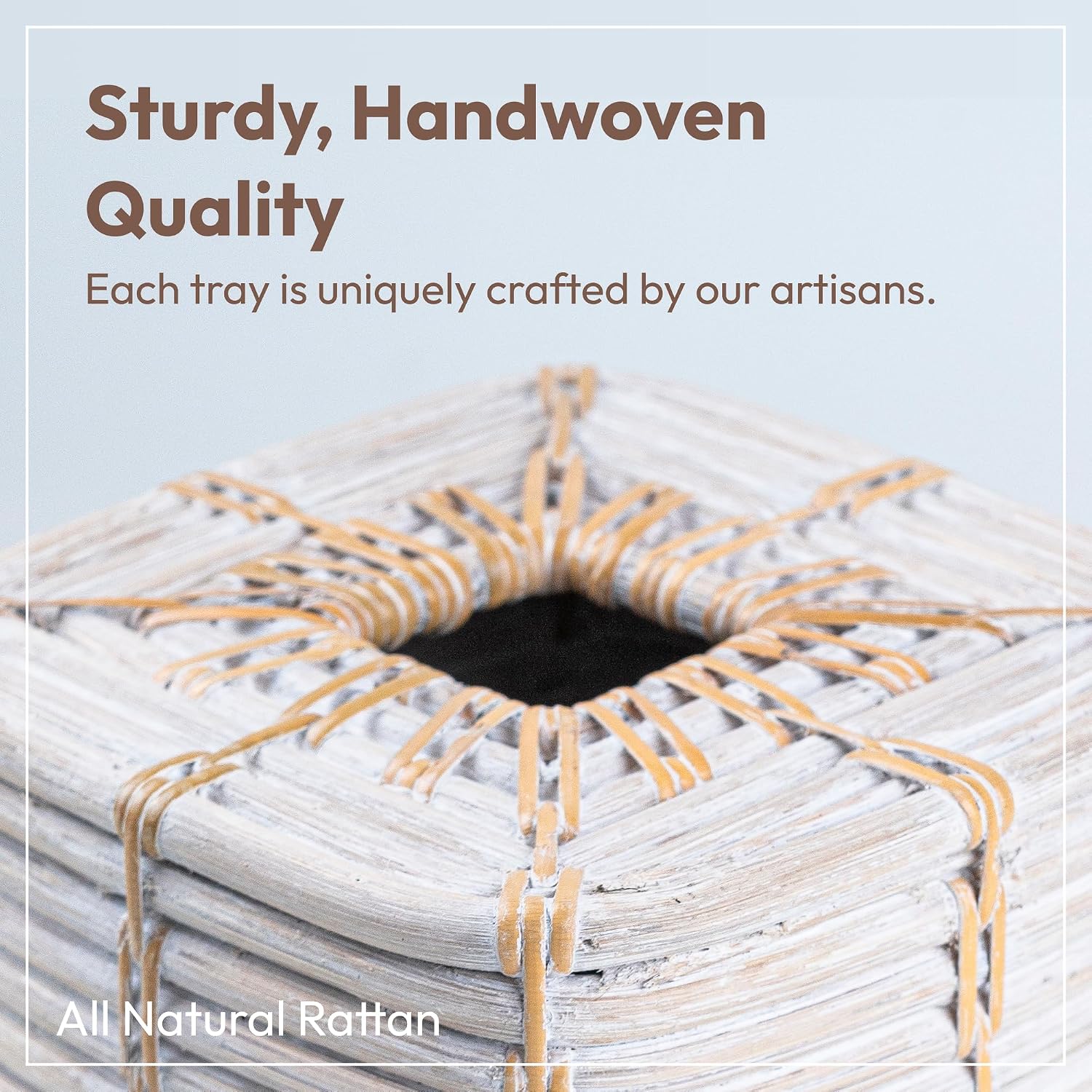 Rattan Tissue Box Cover Square / White Wash / 5.5 x 5.5 x 6