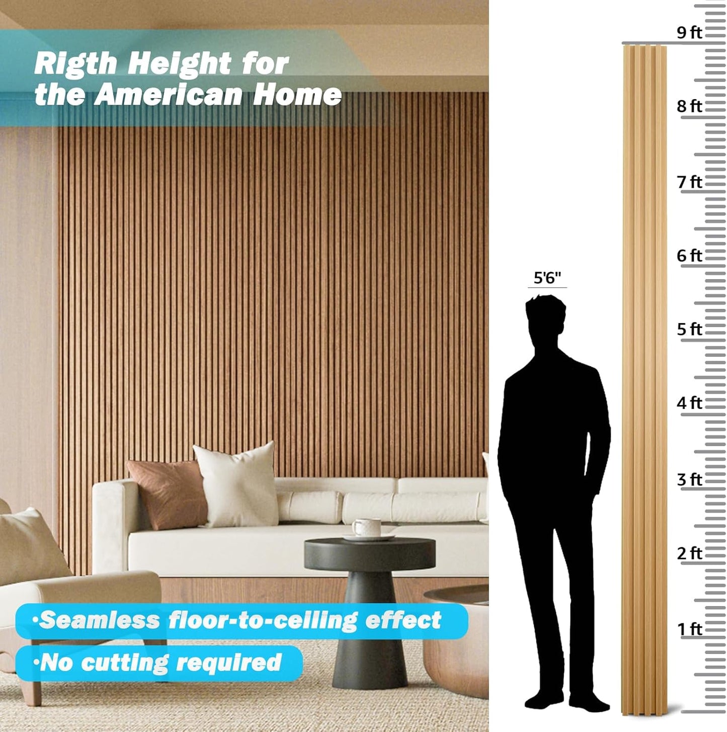 Slat Wood Wall Paneling for Interior and Ceiling Decoration / 108 x 5.7 / Oak / Set of 4