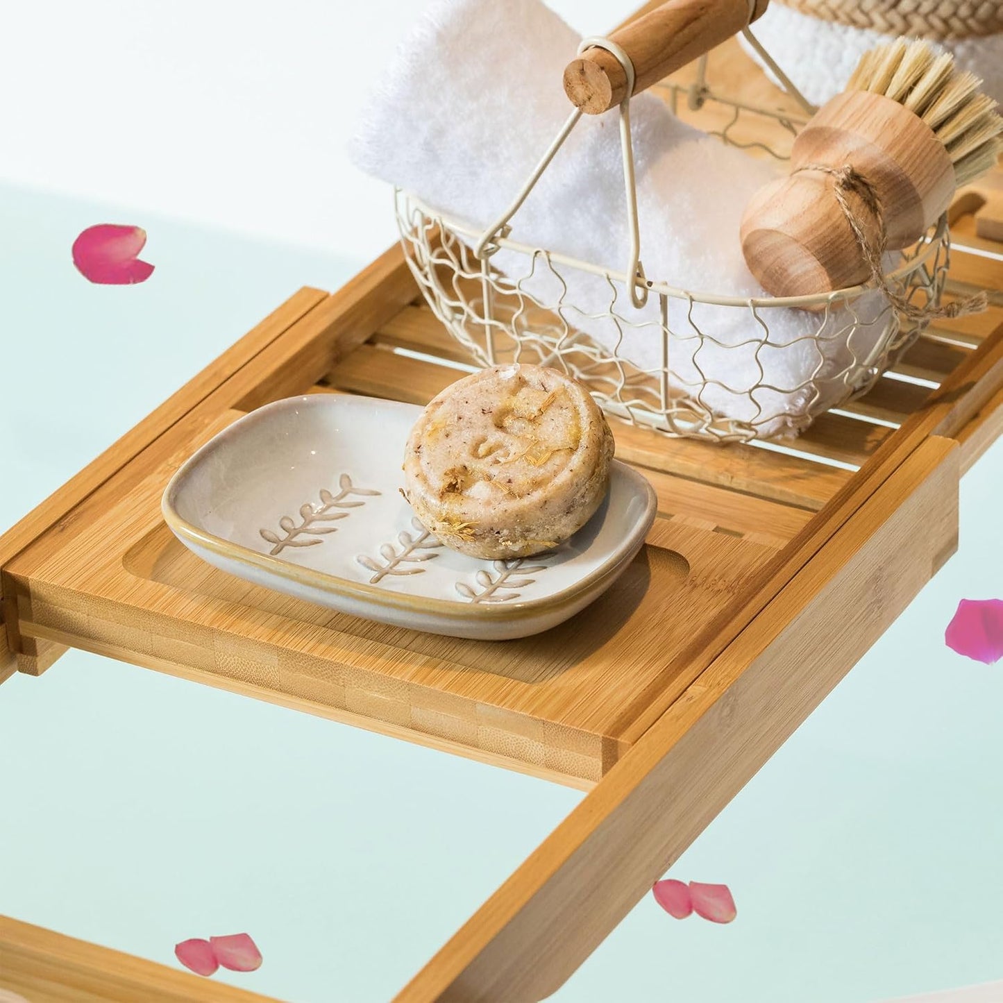 Ceramic Soap Dishes for Large Soap Bar Shampoo or Sponge / Beige / Leaf Design