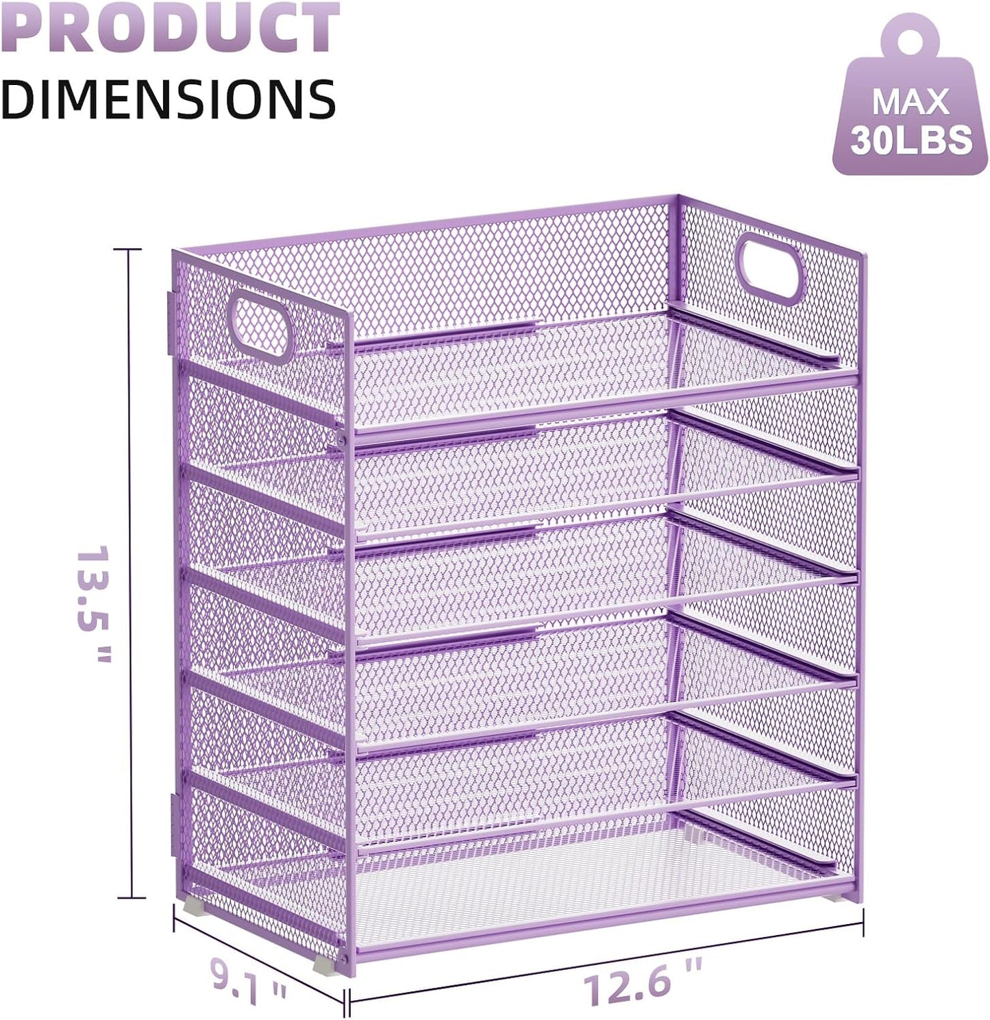 Marbrasse 6 Tier Paper Organizer Letter Tray - Mesh Desk File Organizer with Handle, Paper Sorter for Letter/A4 Office