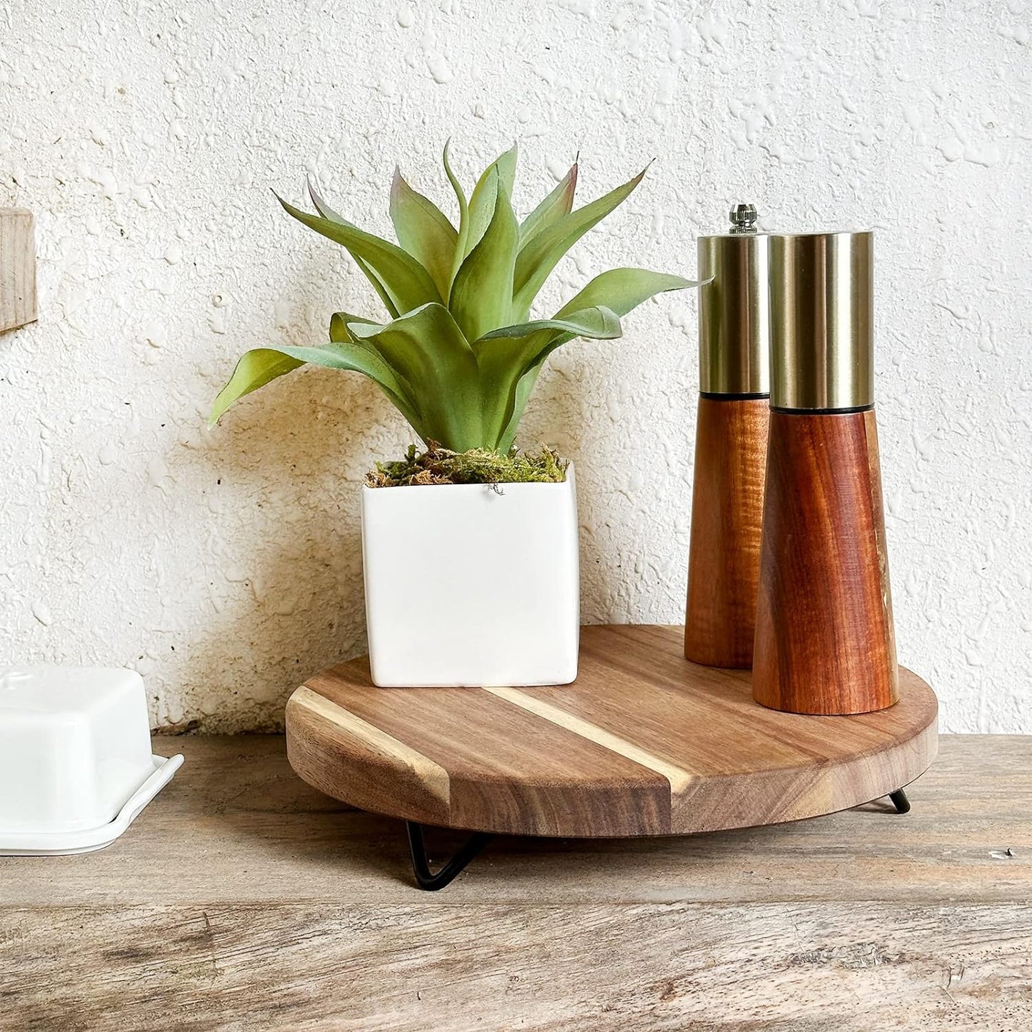Pedestal Tray / Decorative Round Wood Riser for Display / 10-inch
