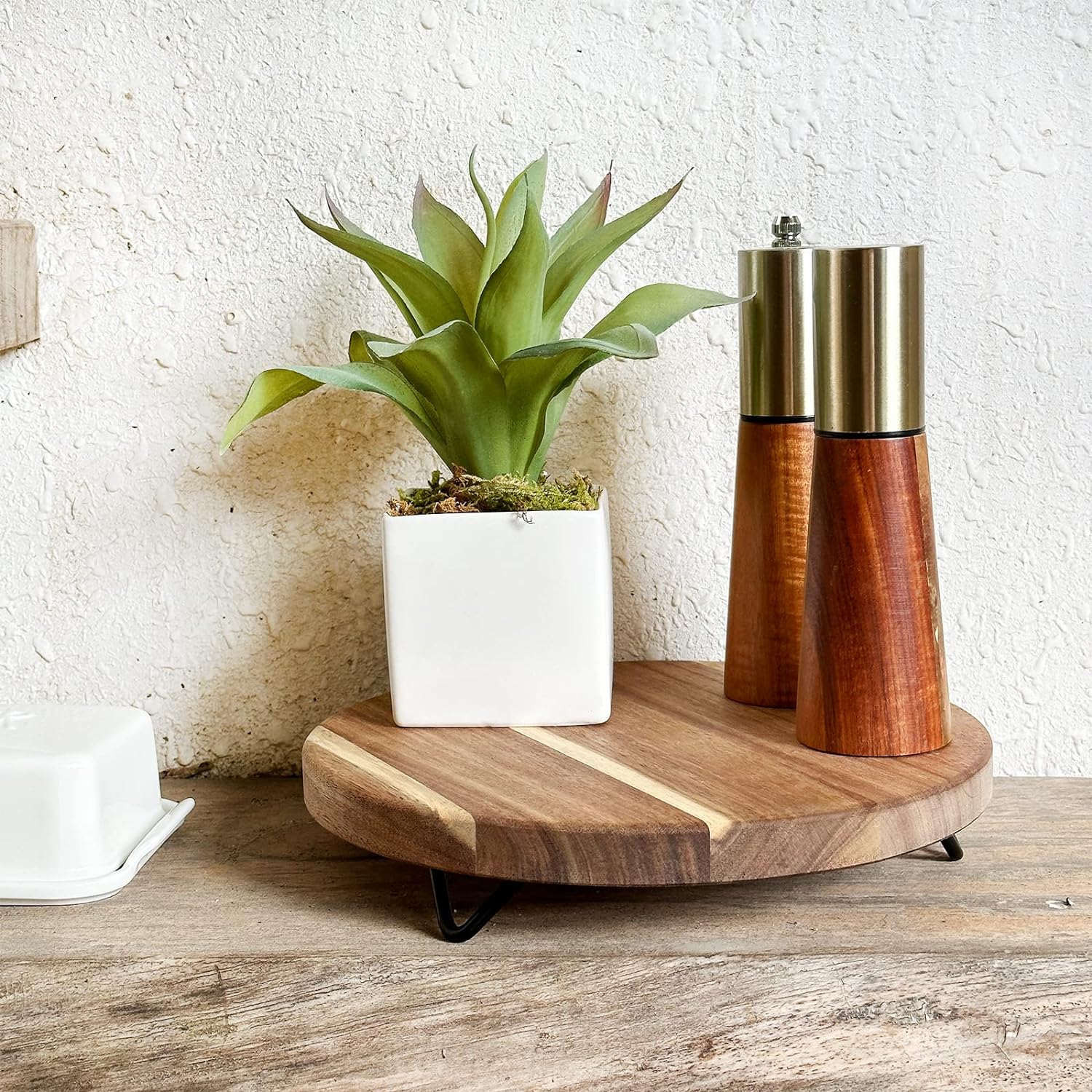 Pedestal Tray / Decorative Round Wood Riser for Display / 10-inch
