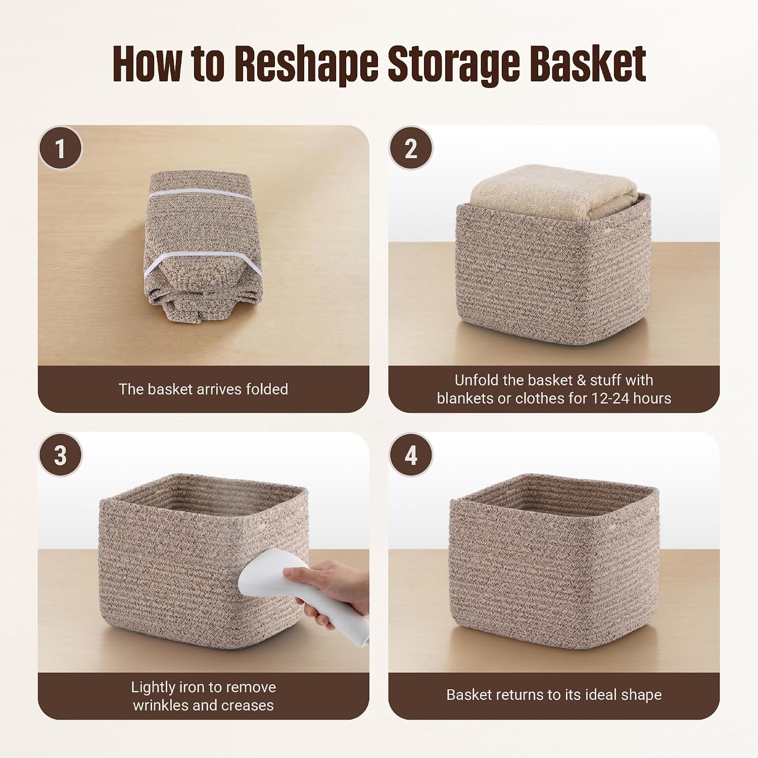 Storage Cubes Woven Rope Baskets / Natural / 9.05*9.05*7.08'' & 5.91*5.91*3.54 / Set of 5