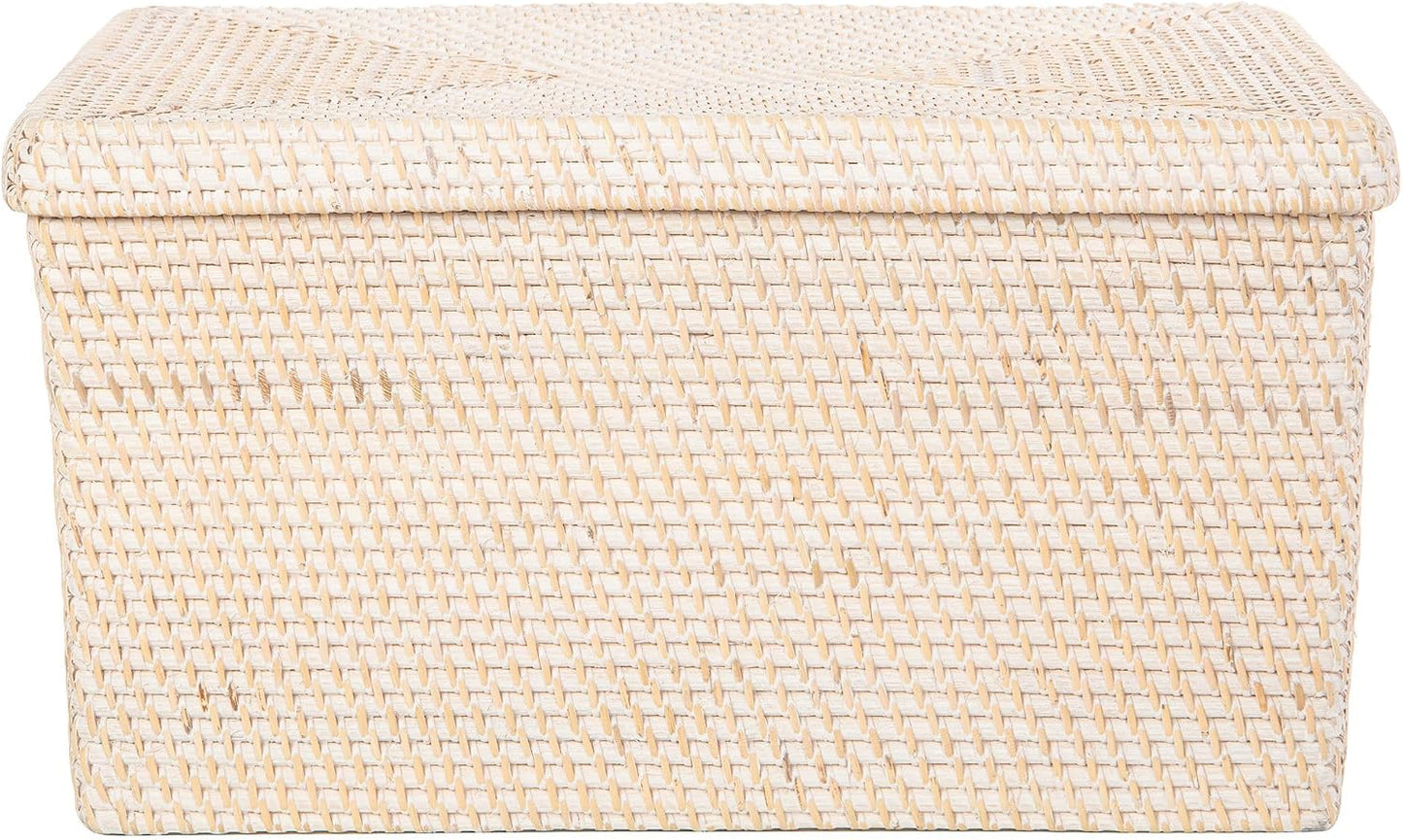 Rattan Storage Box and Decorative Basket / White Wash / 18.5 Inch