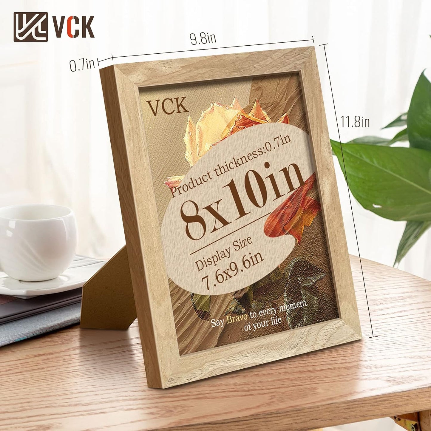VCK 8x10 Picture Frame Set of 3, Natural Solid Wood, Wall/Tabletop Display | Wide Border, Light Woodgrain, Shatterproof