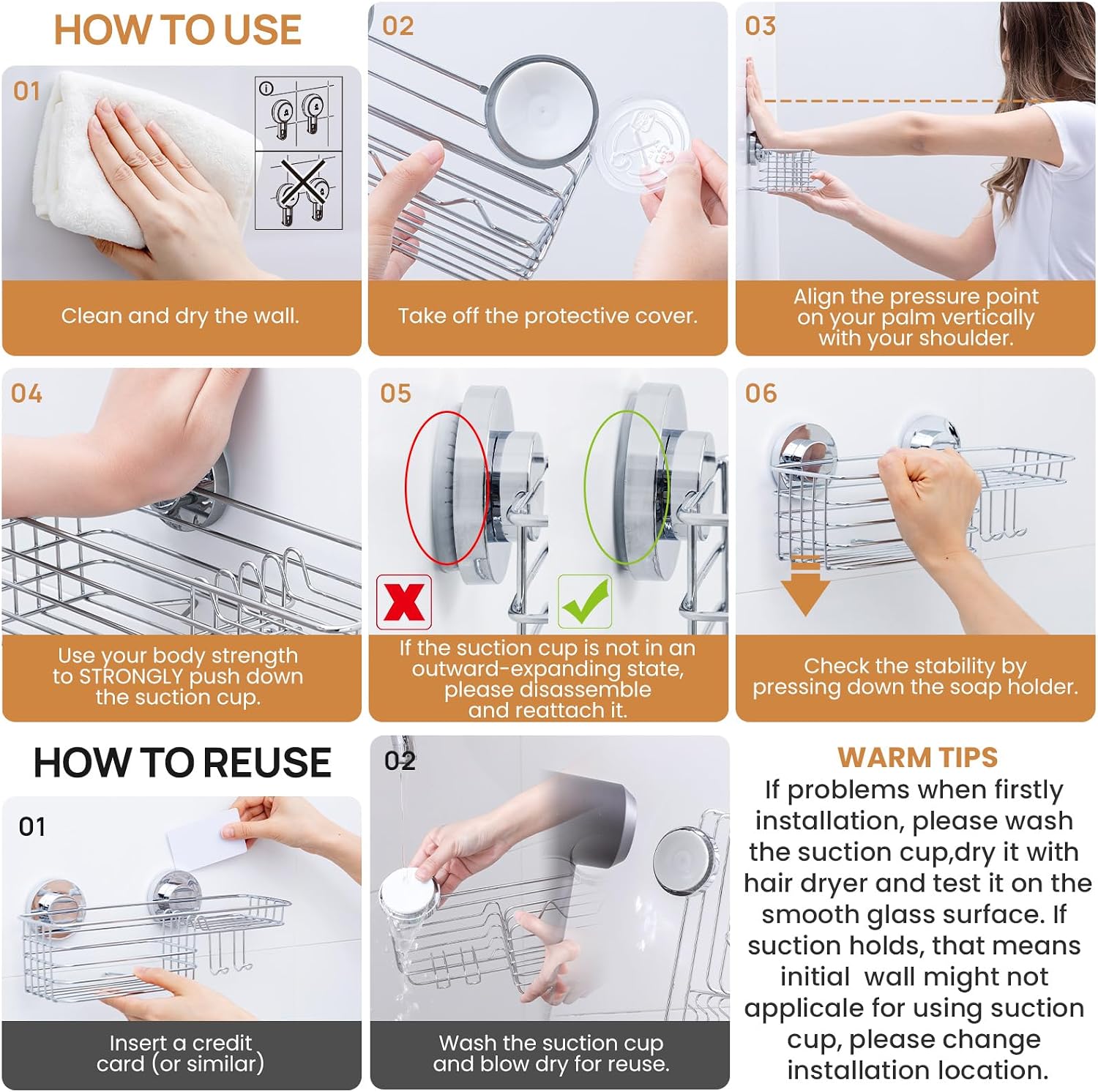 Shower Caddy Suction Cup Shower Shelves Shower Holder / 1 x Silver