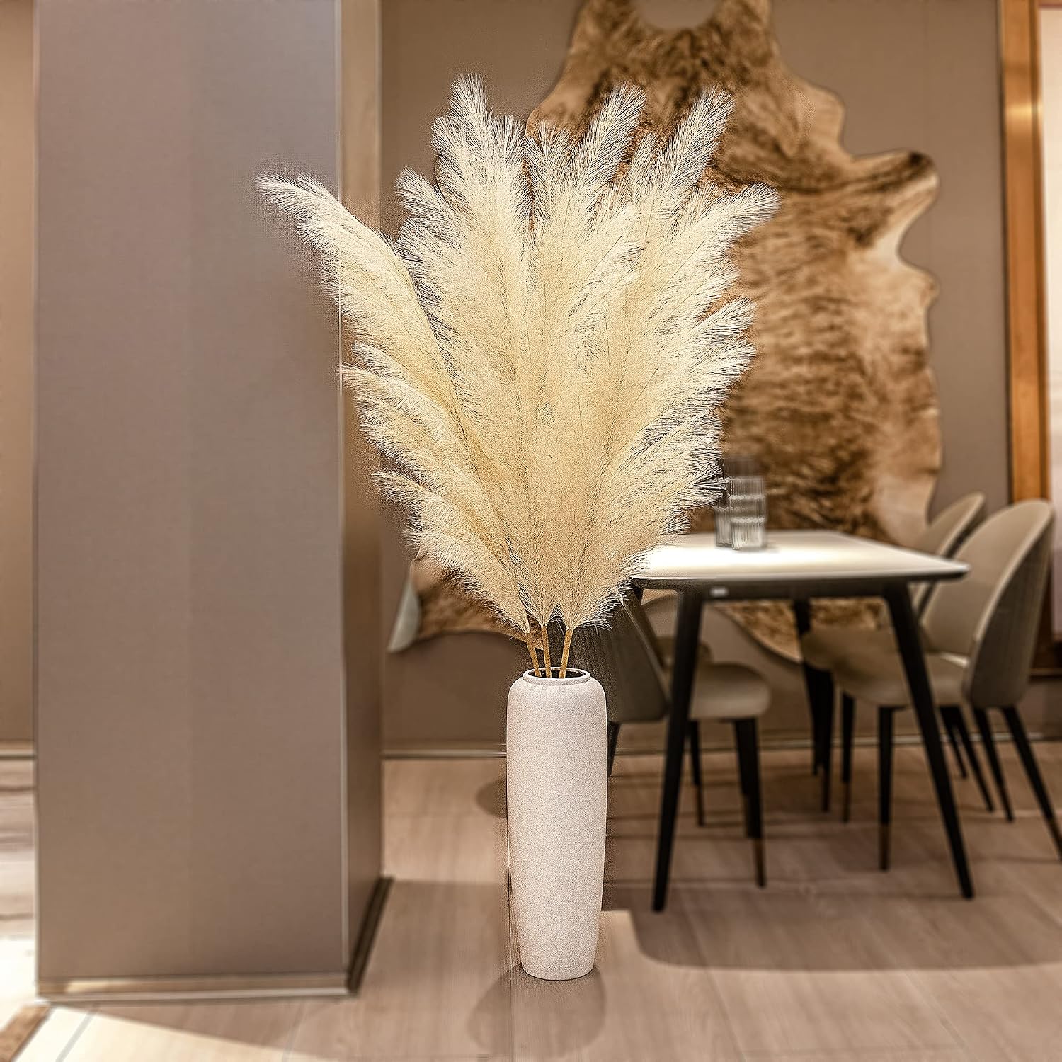 Tall Faux Fluffy Artificial Dried Pompous Grass for Floor Vase Filer / Pampas Grass / Set of 3