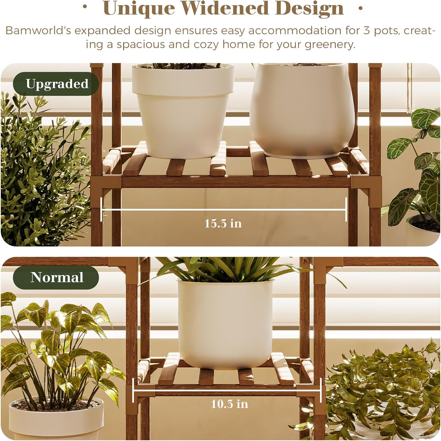 Bamworld Plant Stand Indoor Outdoor Hanging Shelf for Multiple Plants Tall Large Holder for Living Room Patio Balcony