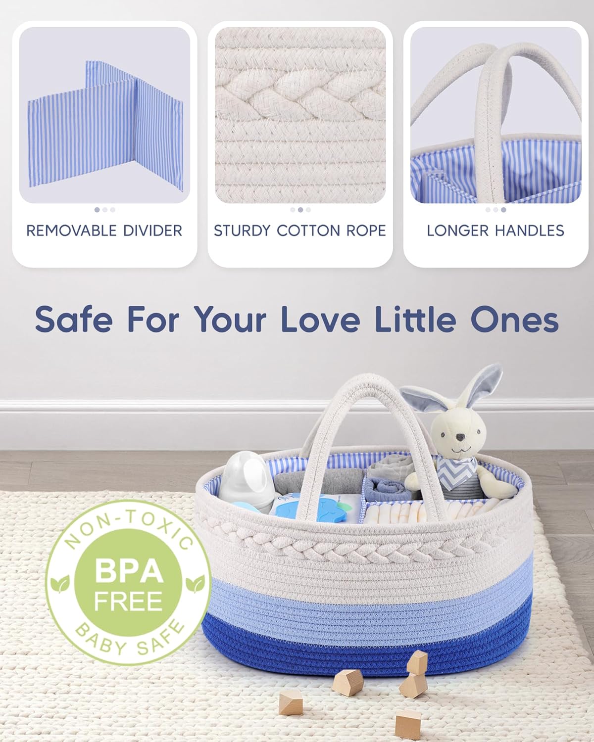 Baby Diaper Caddy Organizer / Large / White and Blue