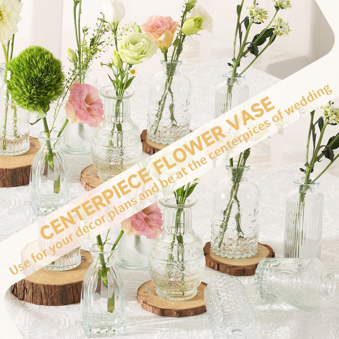 Glass Bud Vase Set of Wedding Centerpieces / Clear / Set of 32