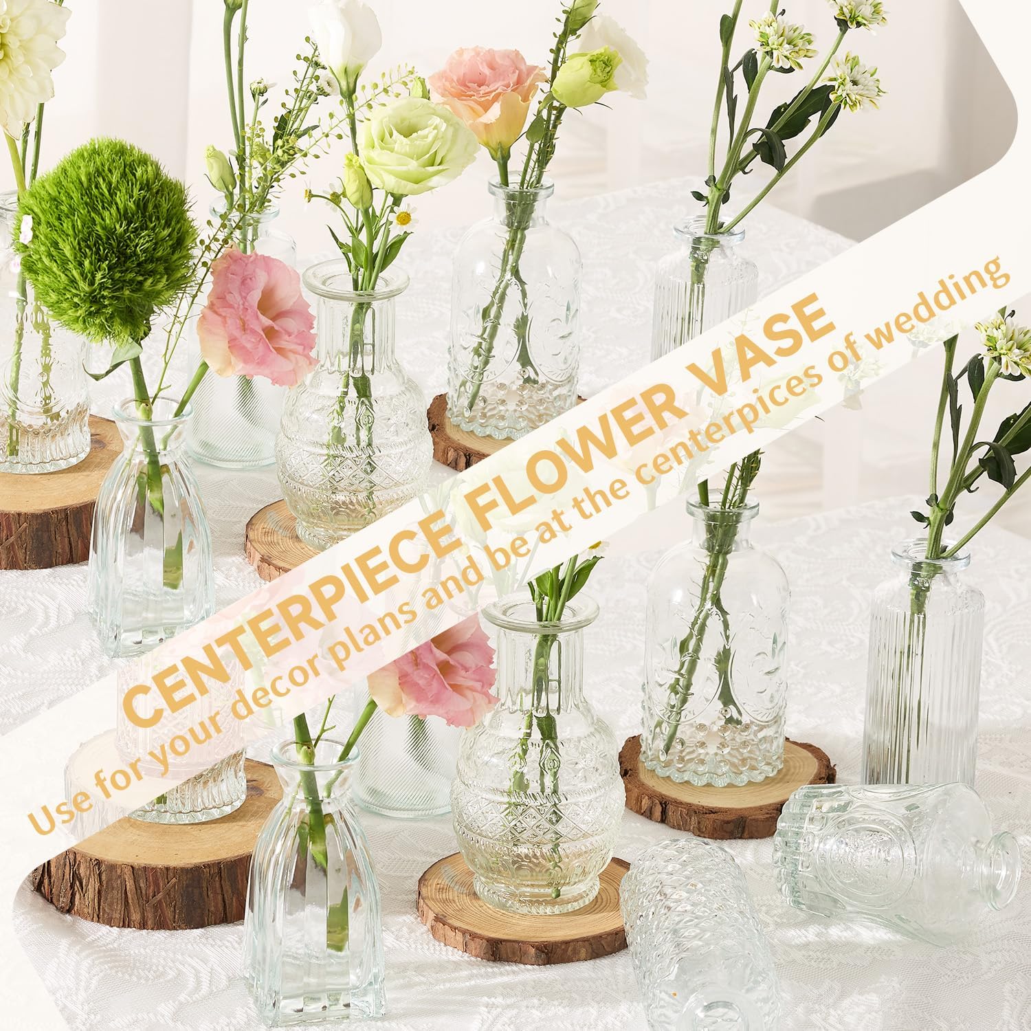 Glass Bud Vase Set of Wedding Centerpieces / Clear / Set of 32