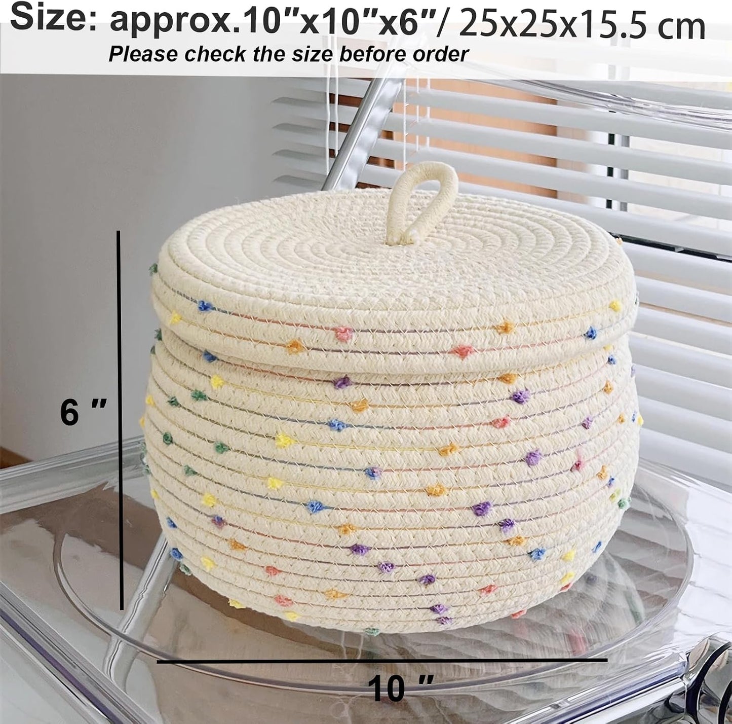Small Round Woven Storage Basket / Rainbow 1 / 10 x 6